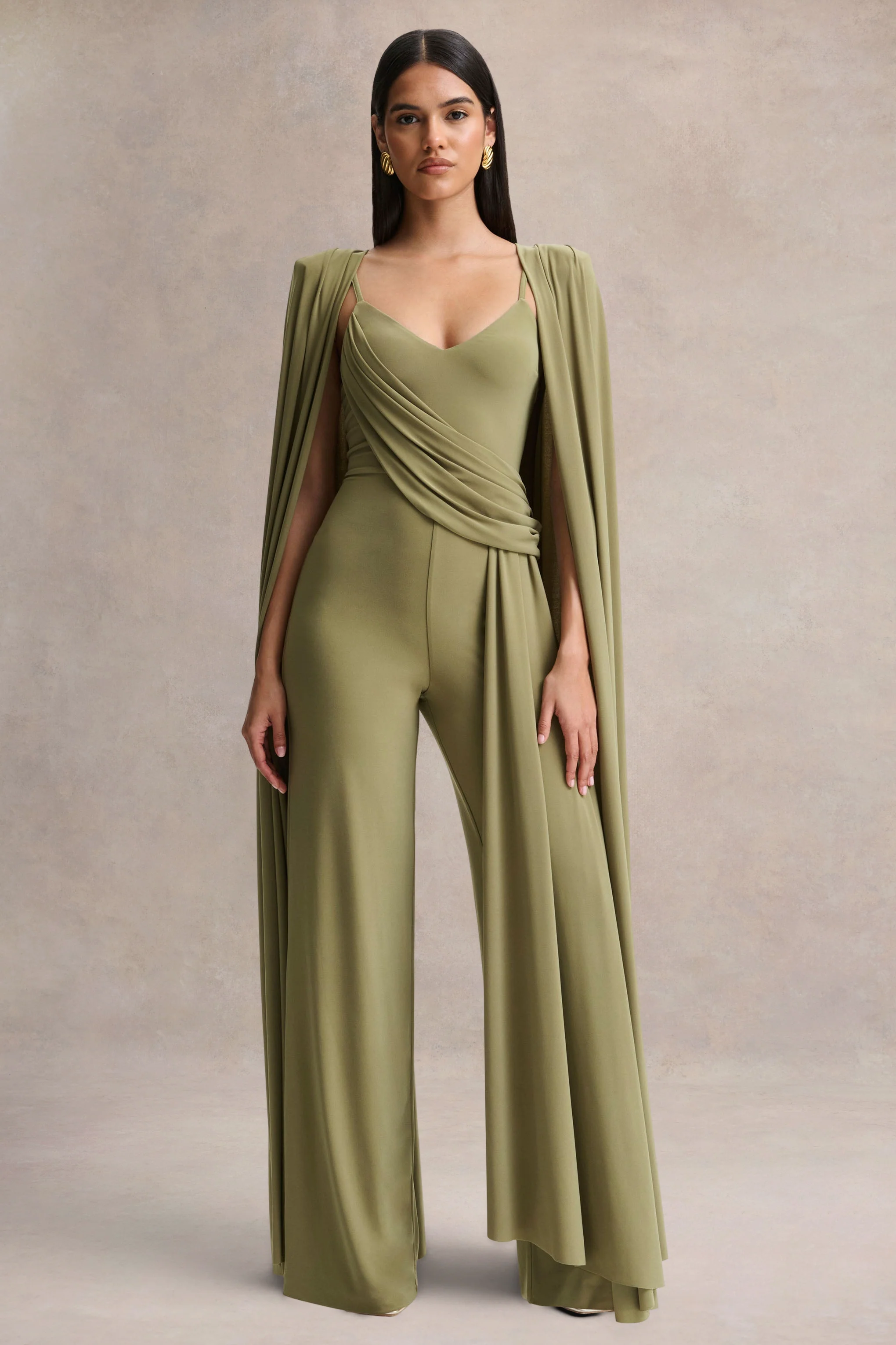 Labina | Green Plunge-Neck Jumpsuit With Cape-Sleeves - Image 2
