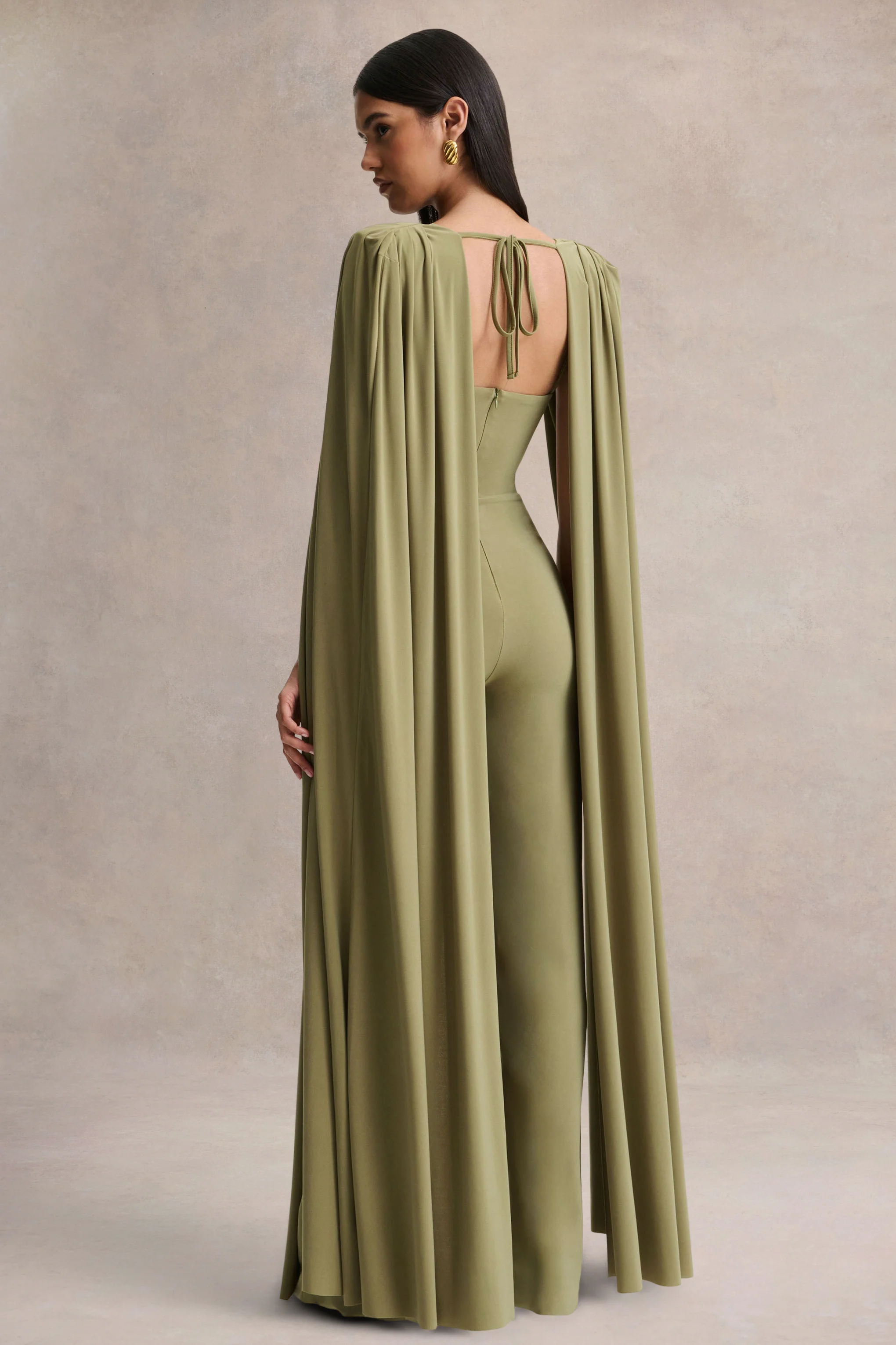 Labina | Green Plunge-Neck Jumpsuit With Cape-Sleeves - Image 3