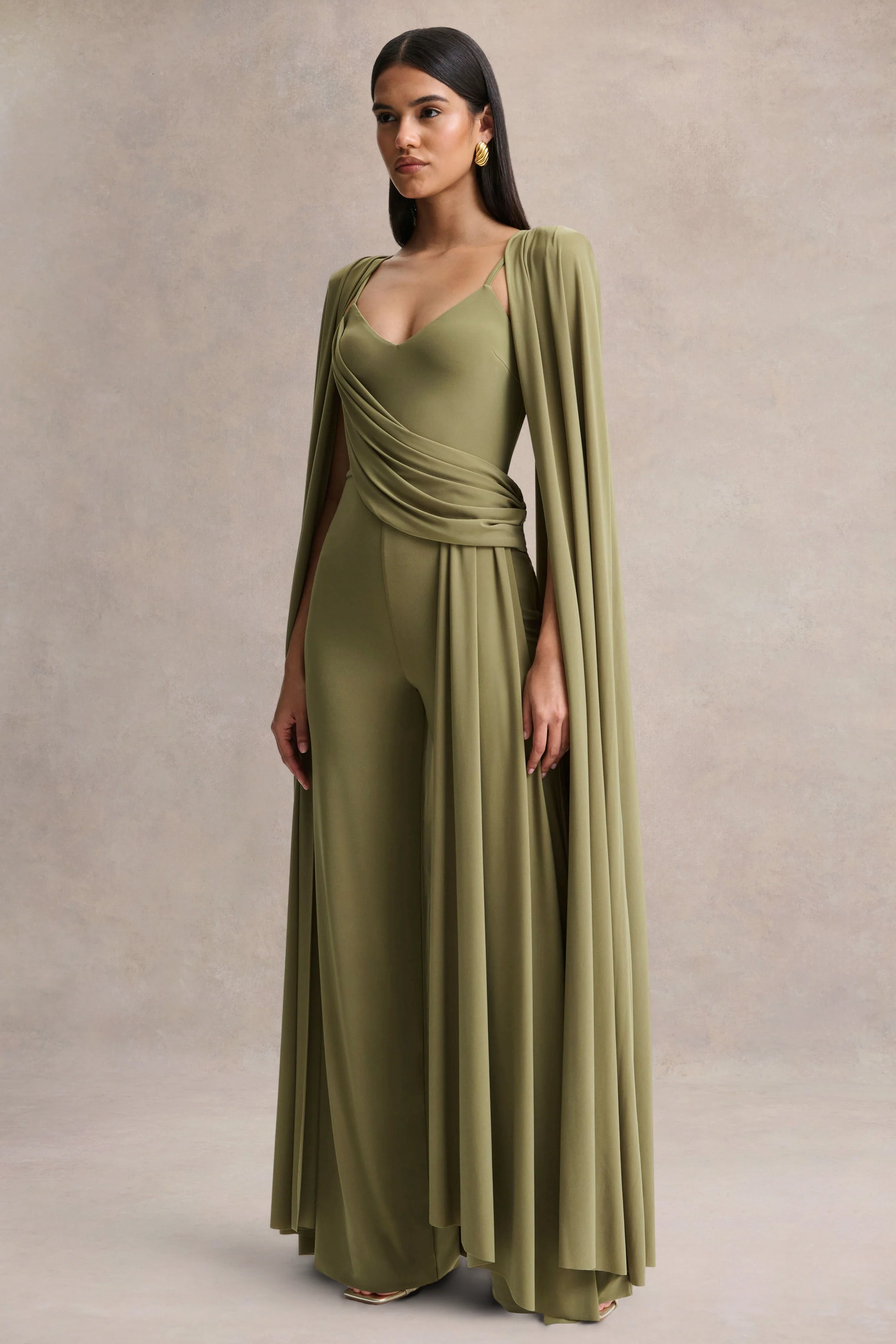 Labina | Green Plunge-Neck Jumpsuit With Cape-Sleeves - Image 6