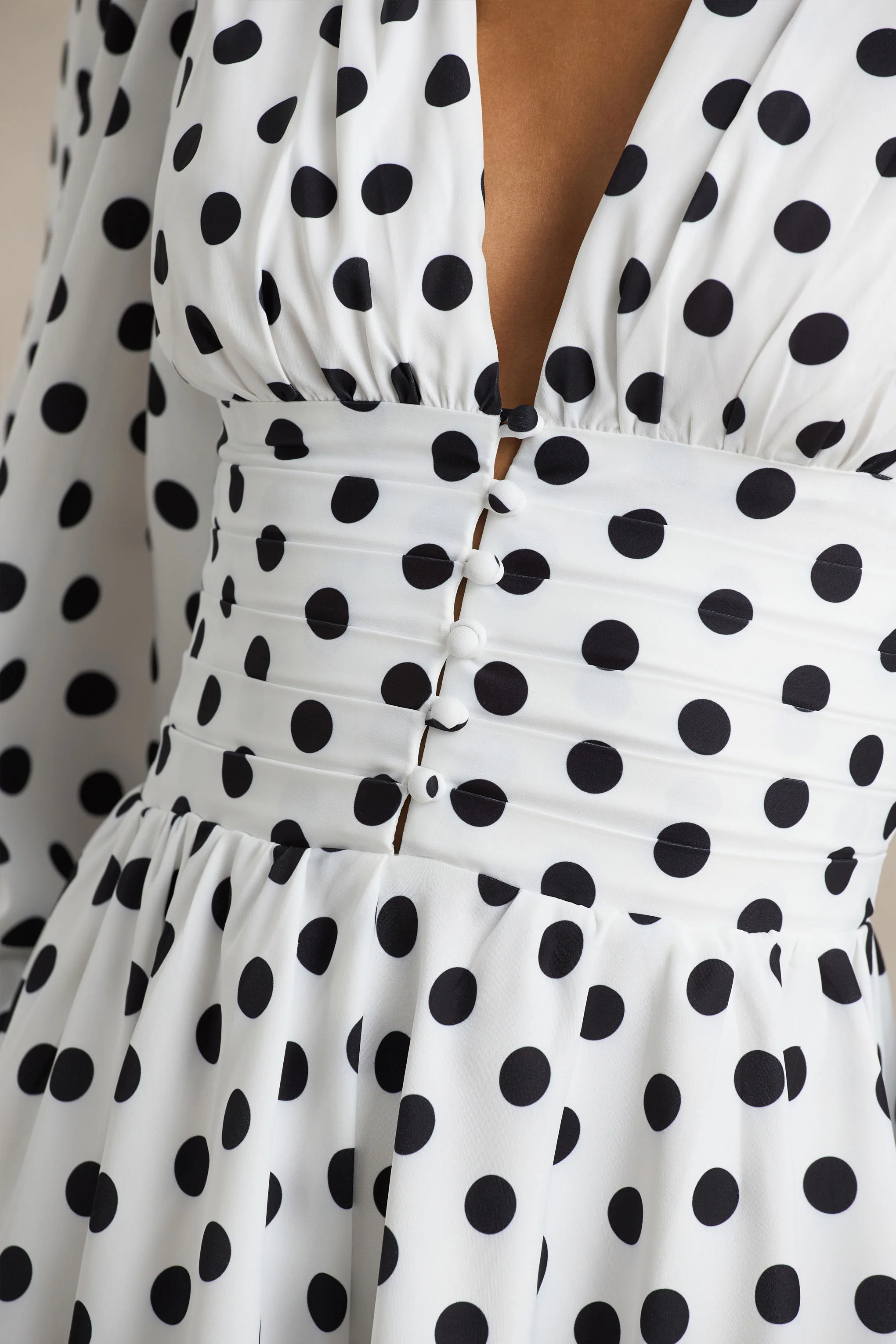 Laurel | White Polka Dot V-Neck Balloon Sleeve Playsuit - Image 13