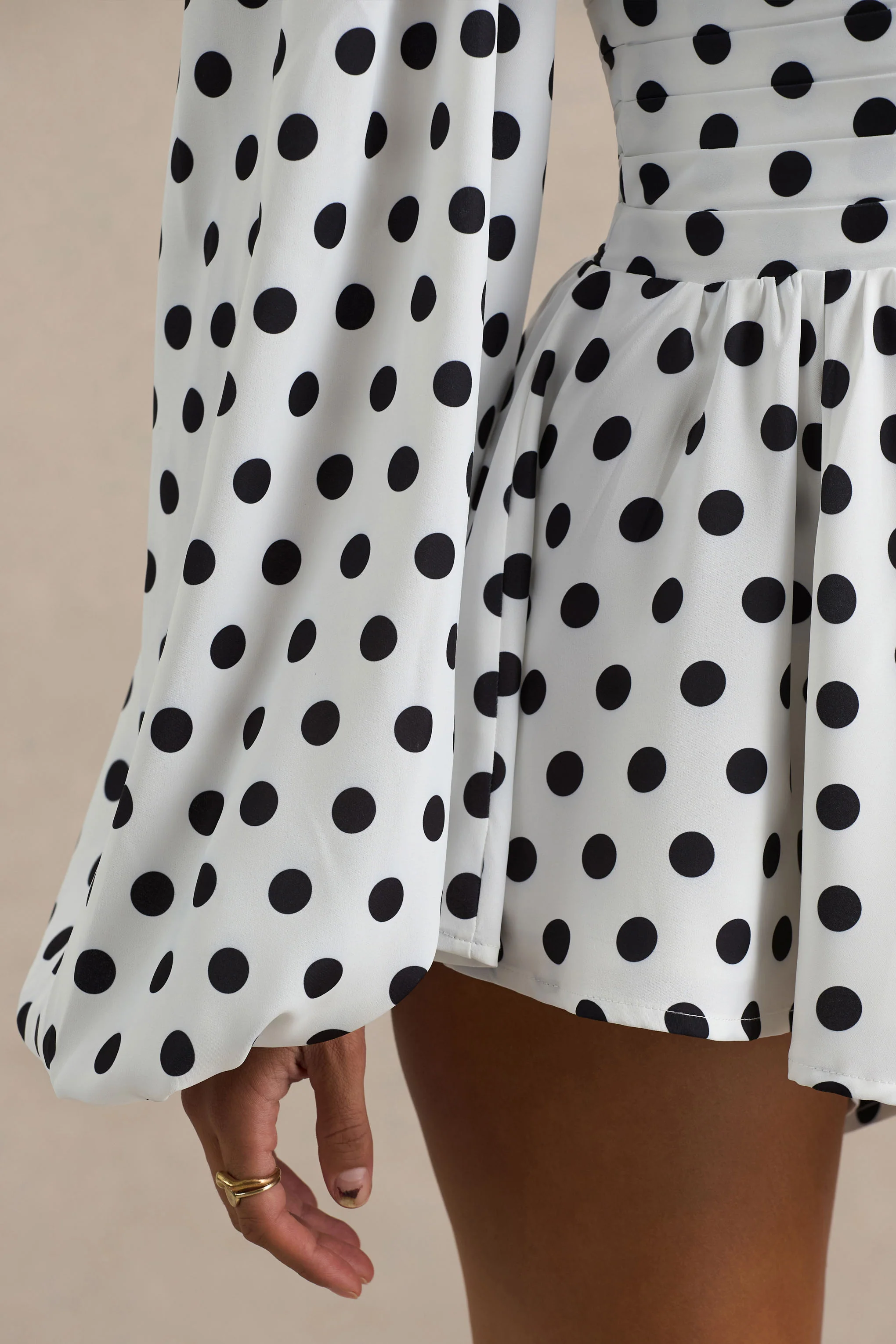 Laurel | White Polka Dot V-Neck Balloon Sleeve Playsuit - Image 6
