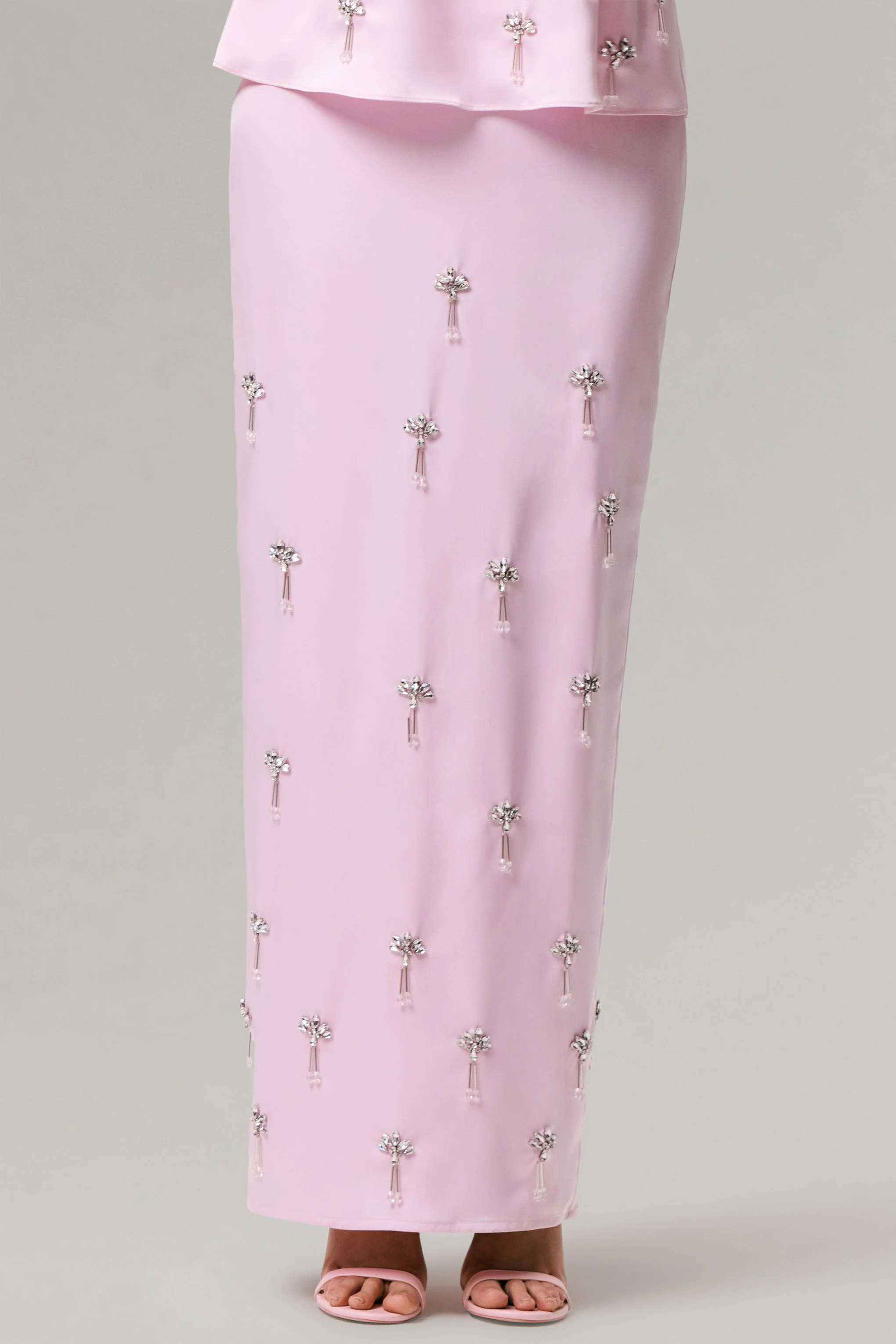 Lena | Pink Satin Embellished Maxi Skirt - Image 6