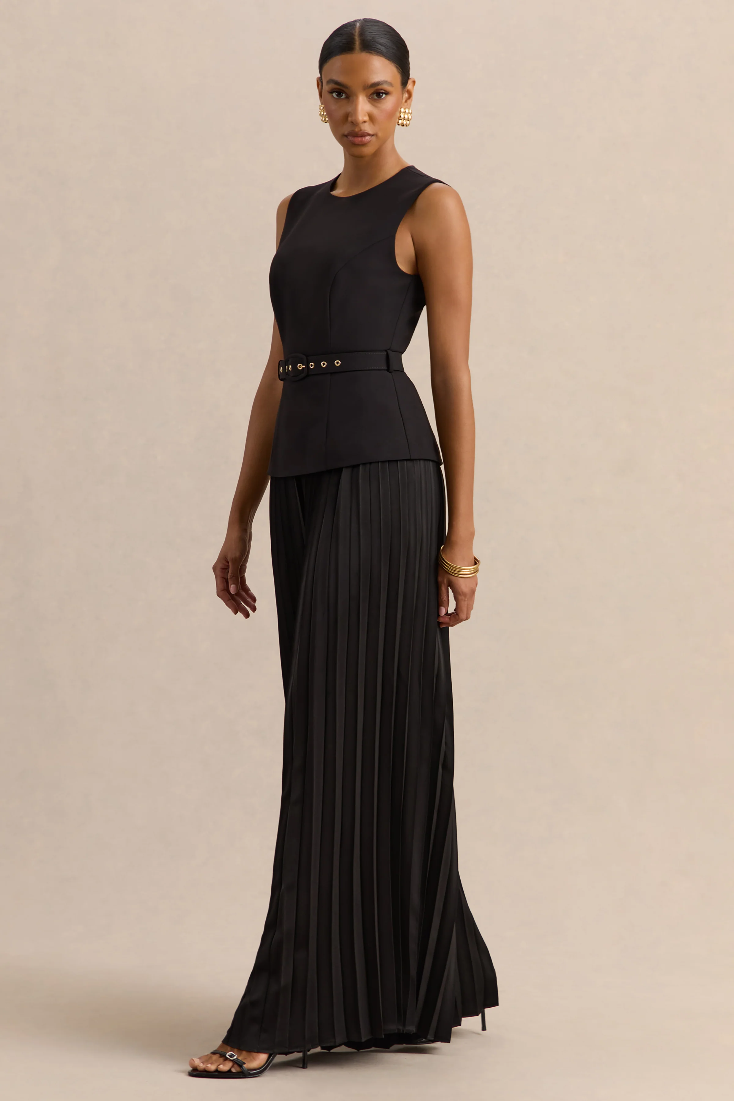 Lerenza | Black Satin Wide-Leg Pleated Trousers - Image 6