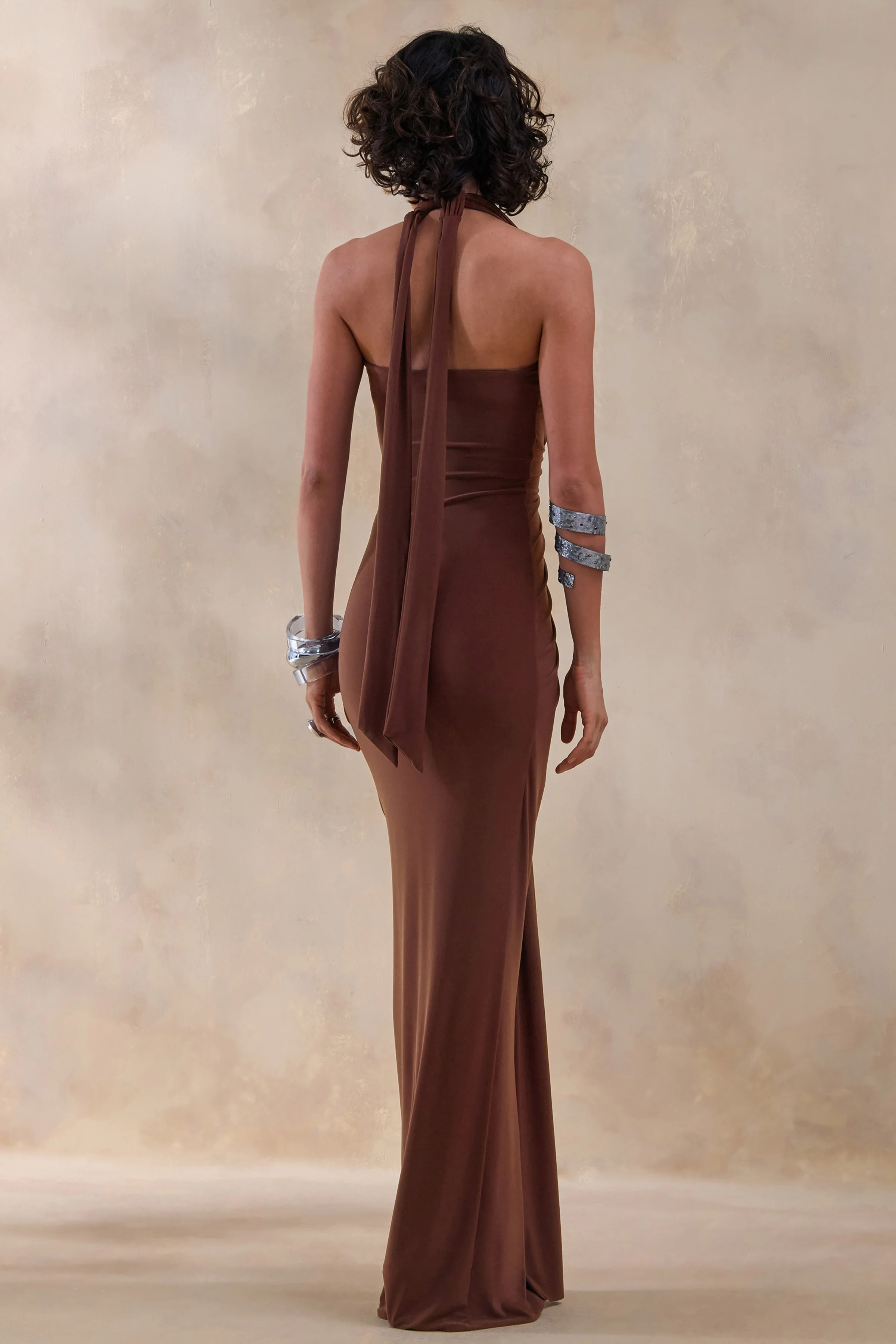 Lesley | Brown Plunge-Neck Maxi Dress - Image 2