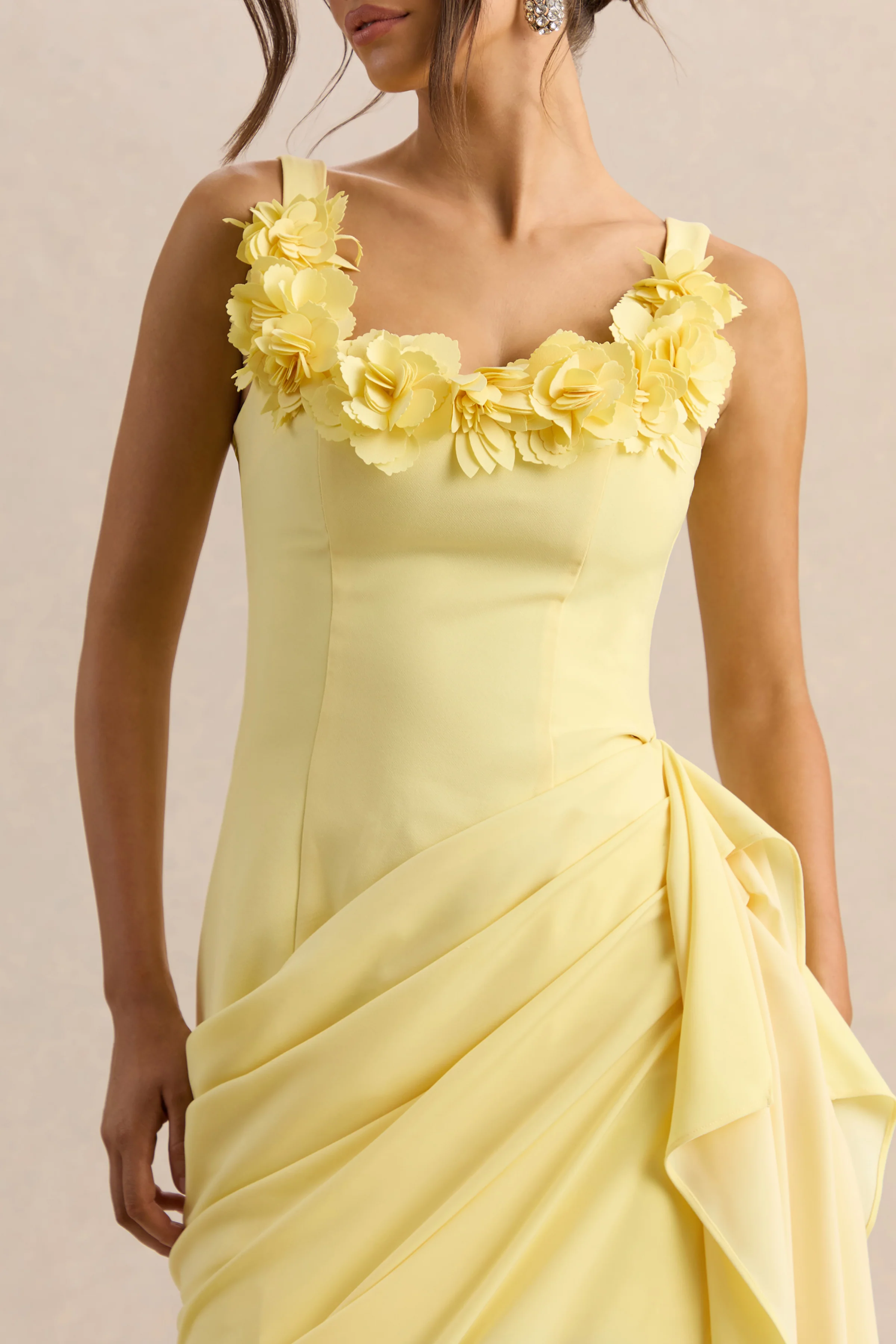 Letitia | Lemon Scoop-Neck Embellished Wrap Midi Dress - Image 5