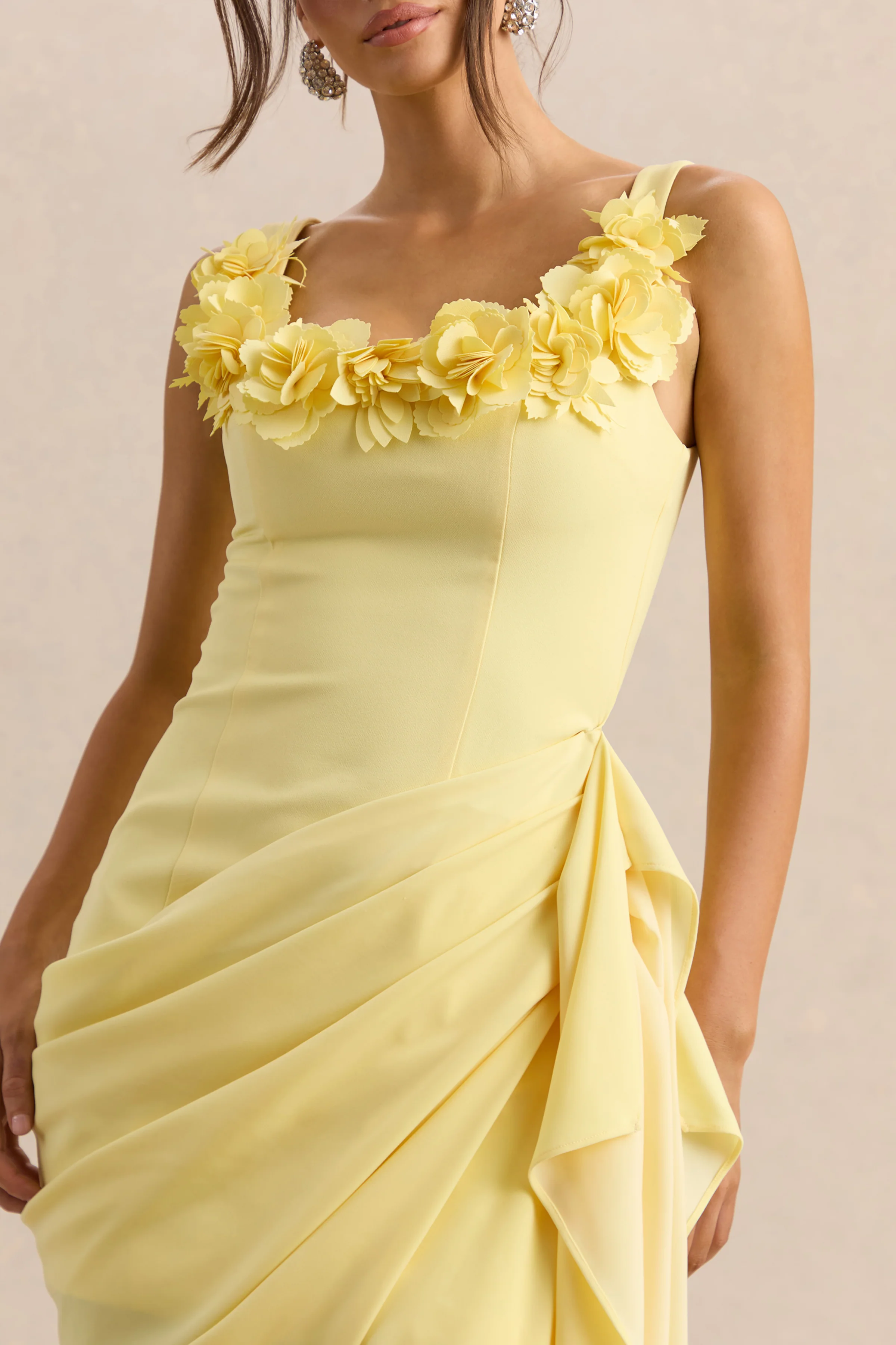 Letitia | Lemon Scoop-Neck Embellished Wrap Midi Dress - Image 7