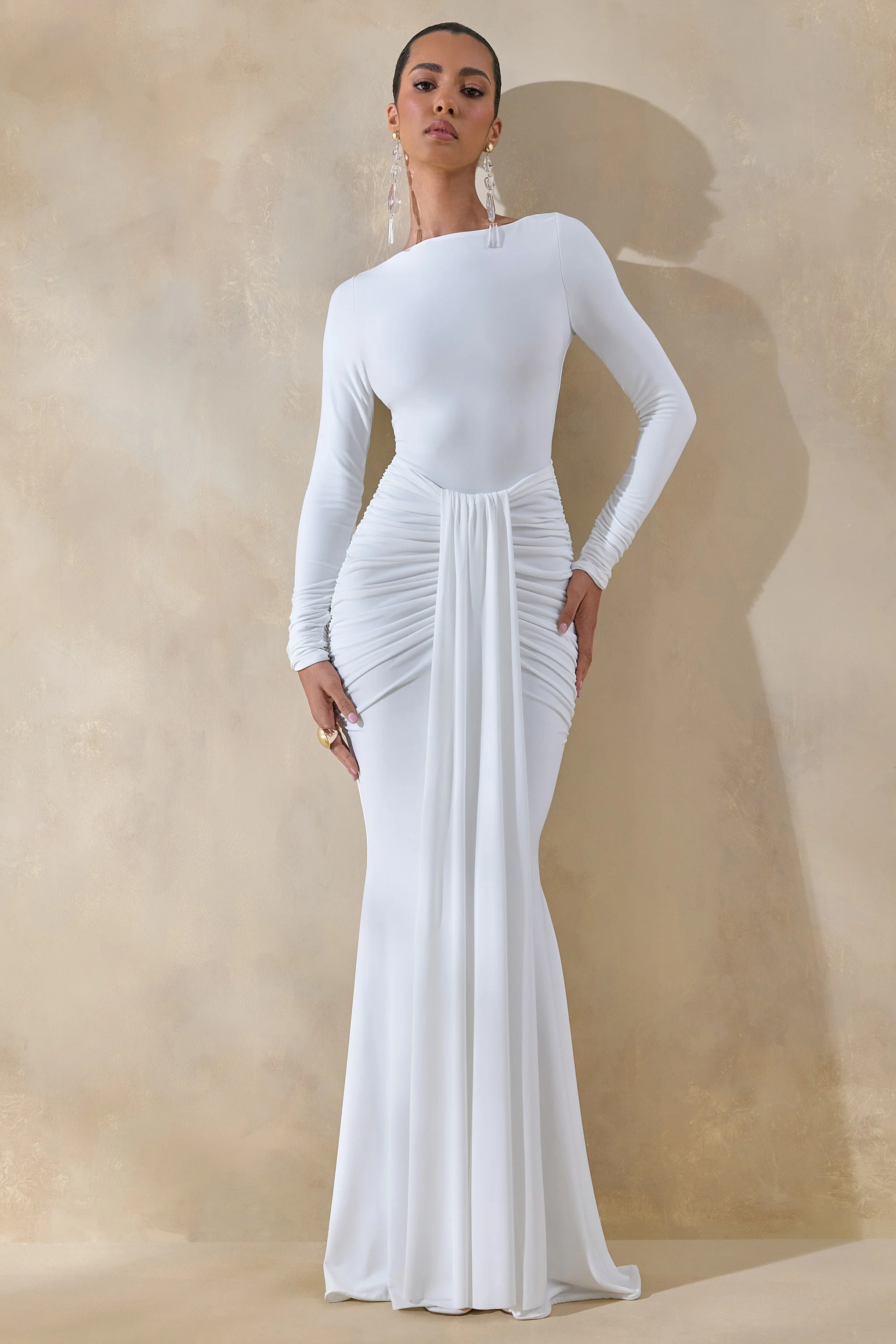 Liatris | White Wide-Neck Maxi-Dress With Gathered-Detailing - Image 5