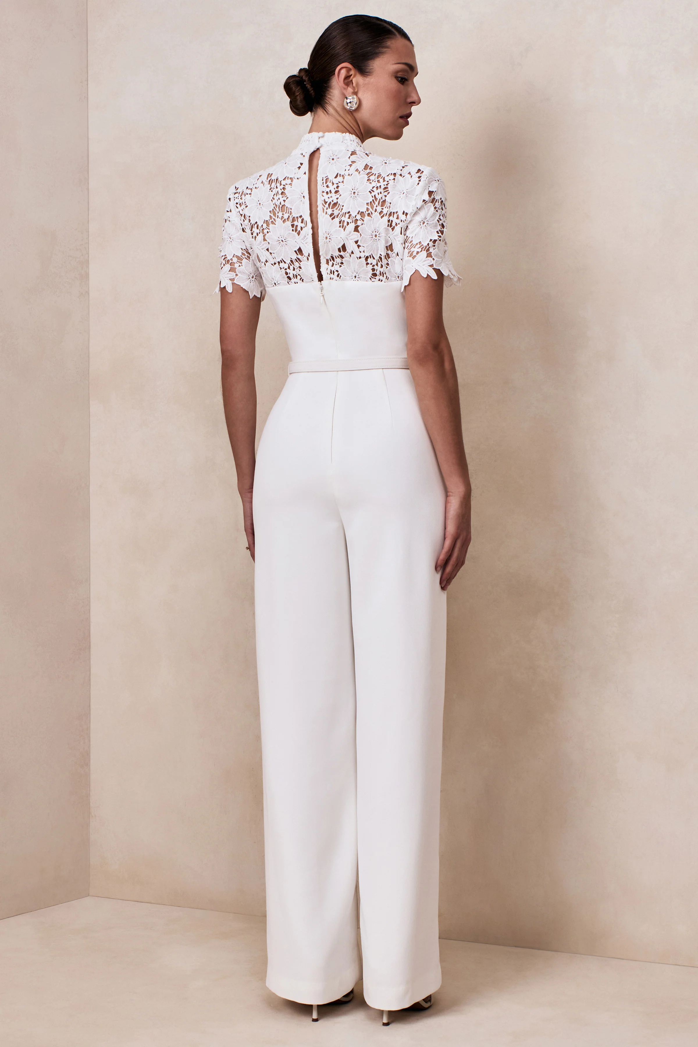 Liliana | White High-Neck Jumpsuit With Lace Detailing - Image 2