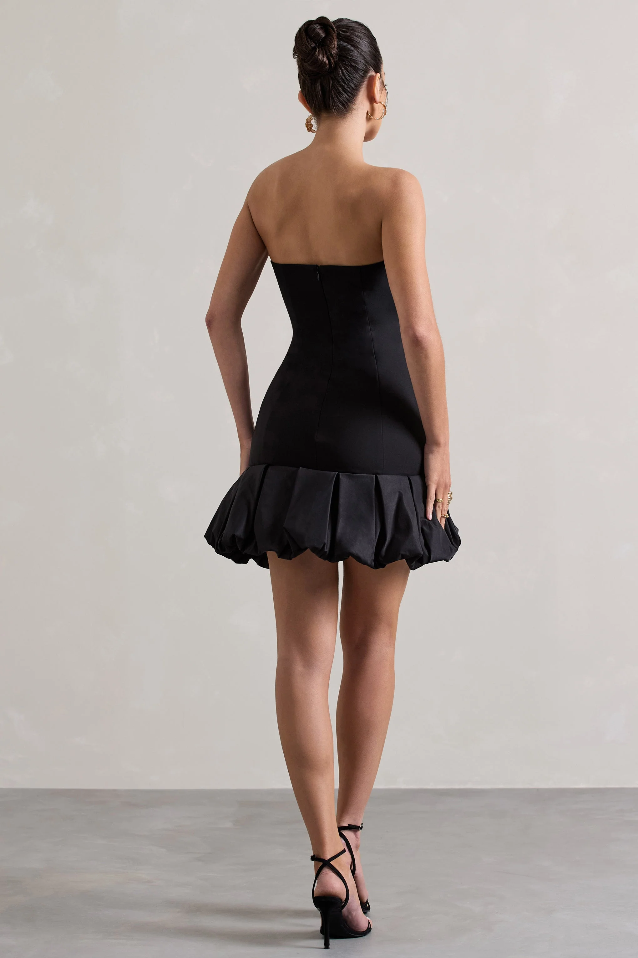 Liscia | Black Bandeau Mini Dress With Ruffle Trim - Image 2