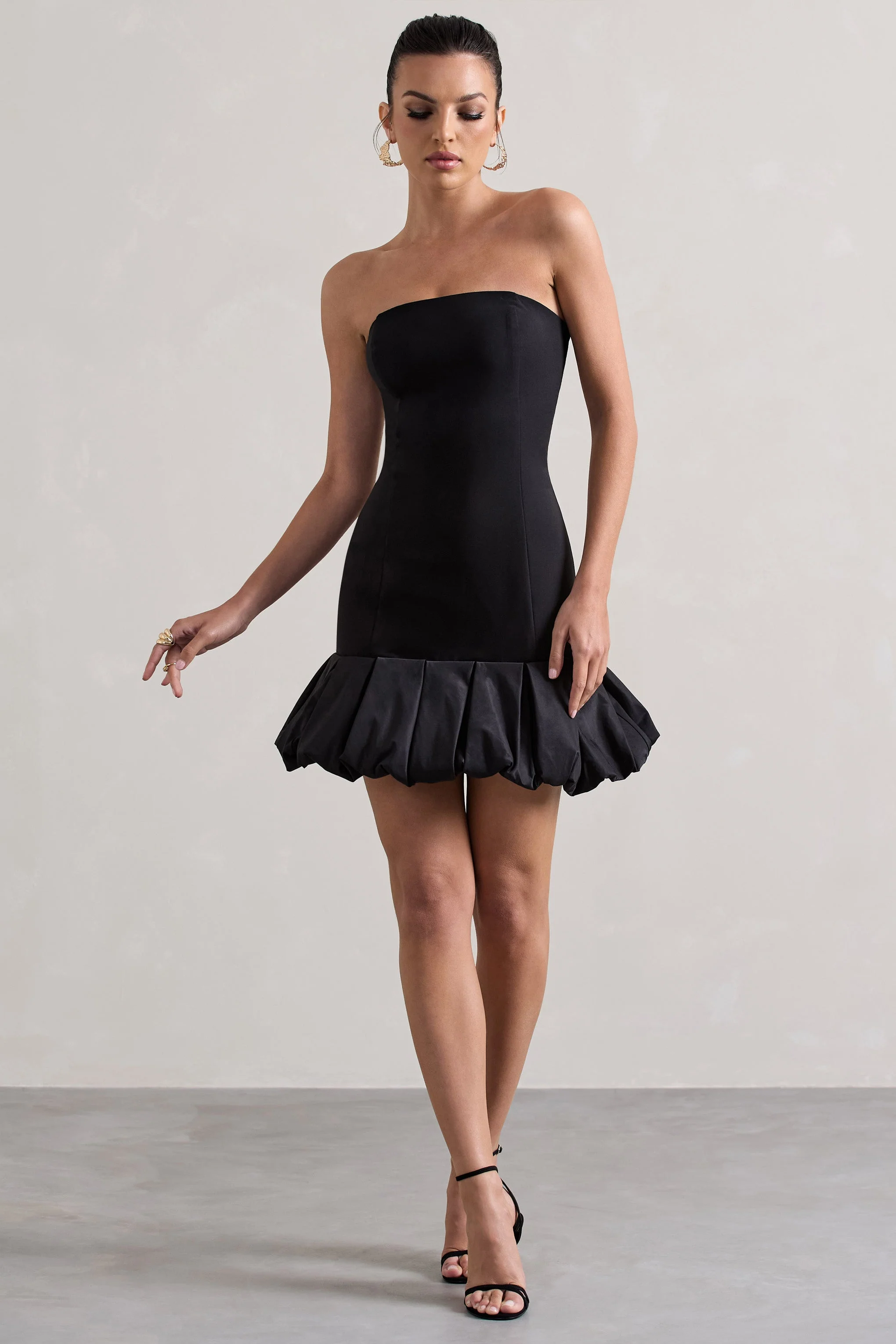 Liscia | Black Bandeau Mini Dress With Ruffle Trim - Image 4