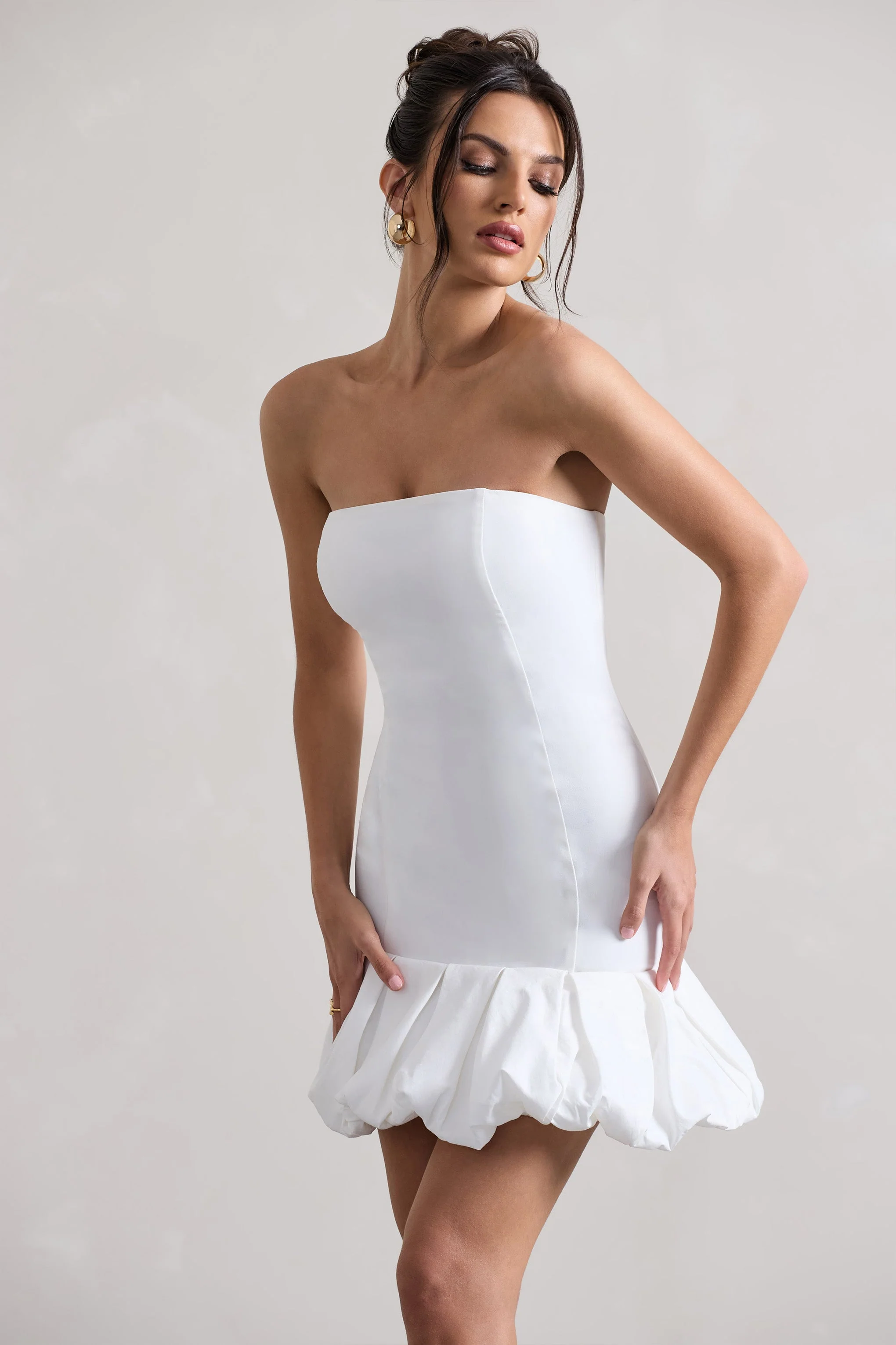 Liscia | White Bandeau Mini Dress With Ruffle Trim - Image 3