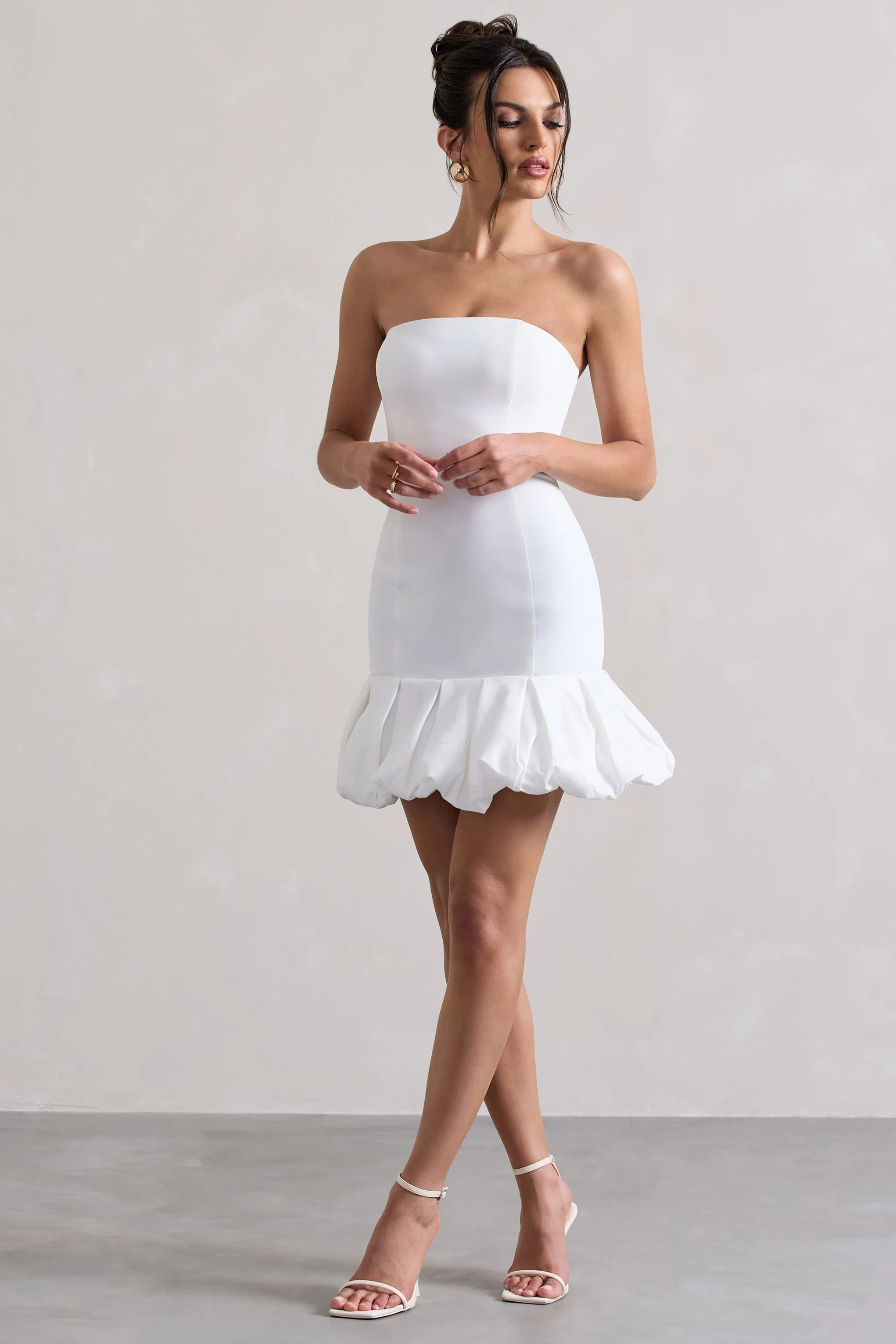 Liscia | White Bandeau Mini Dress With Ruffle Trim - Image 4