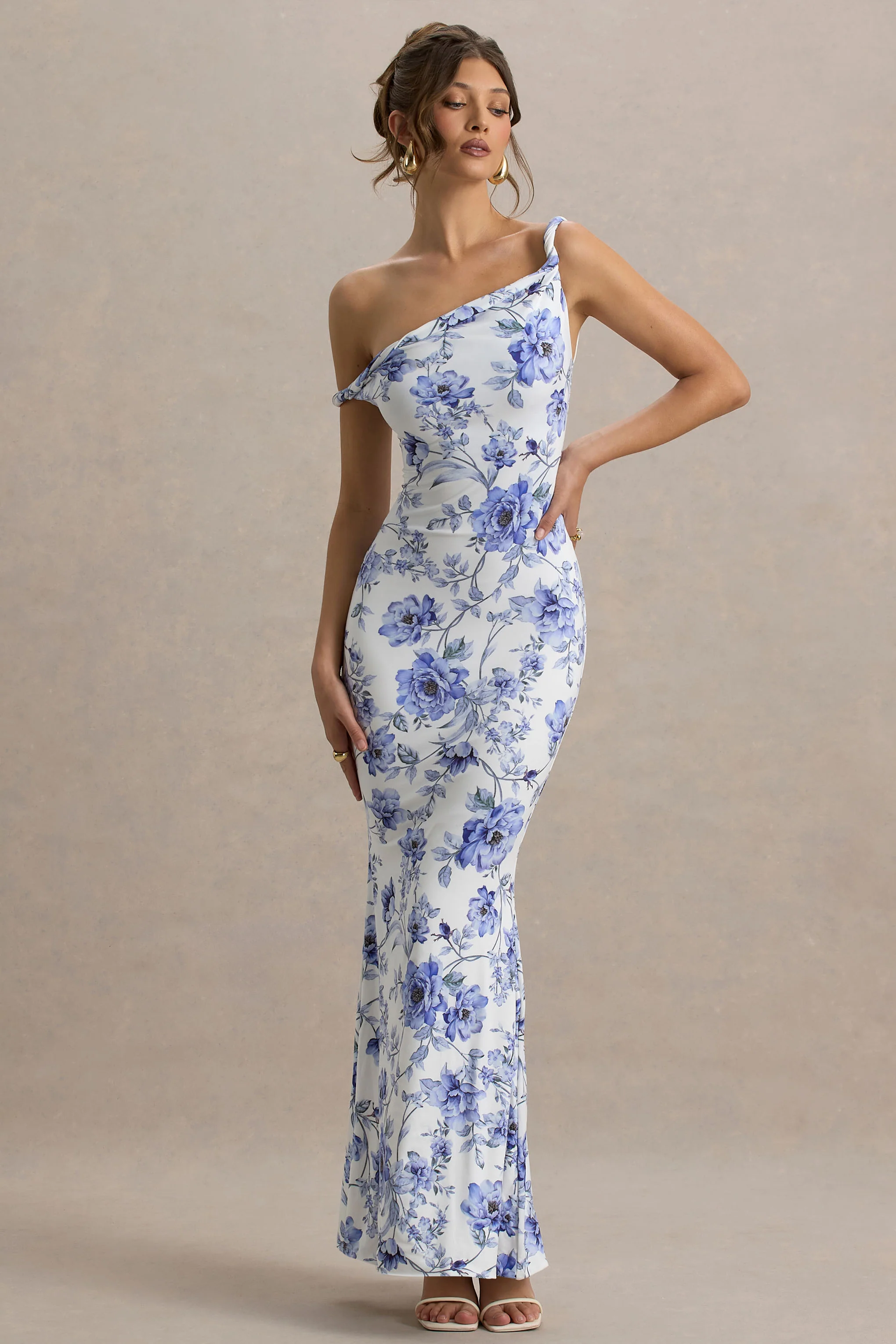 Lita | Blue Floral Twisted Asymmetric Maxi Dress - Image 4
