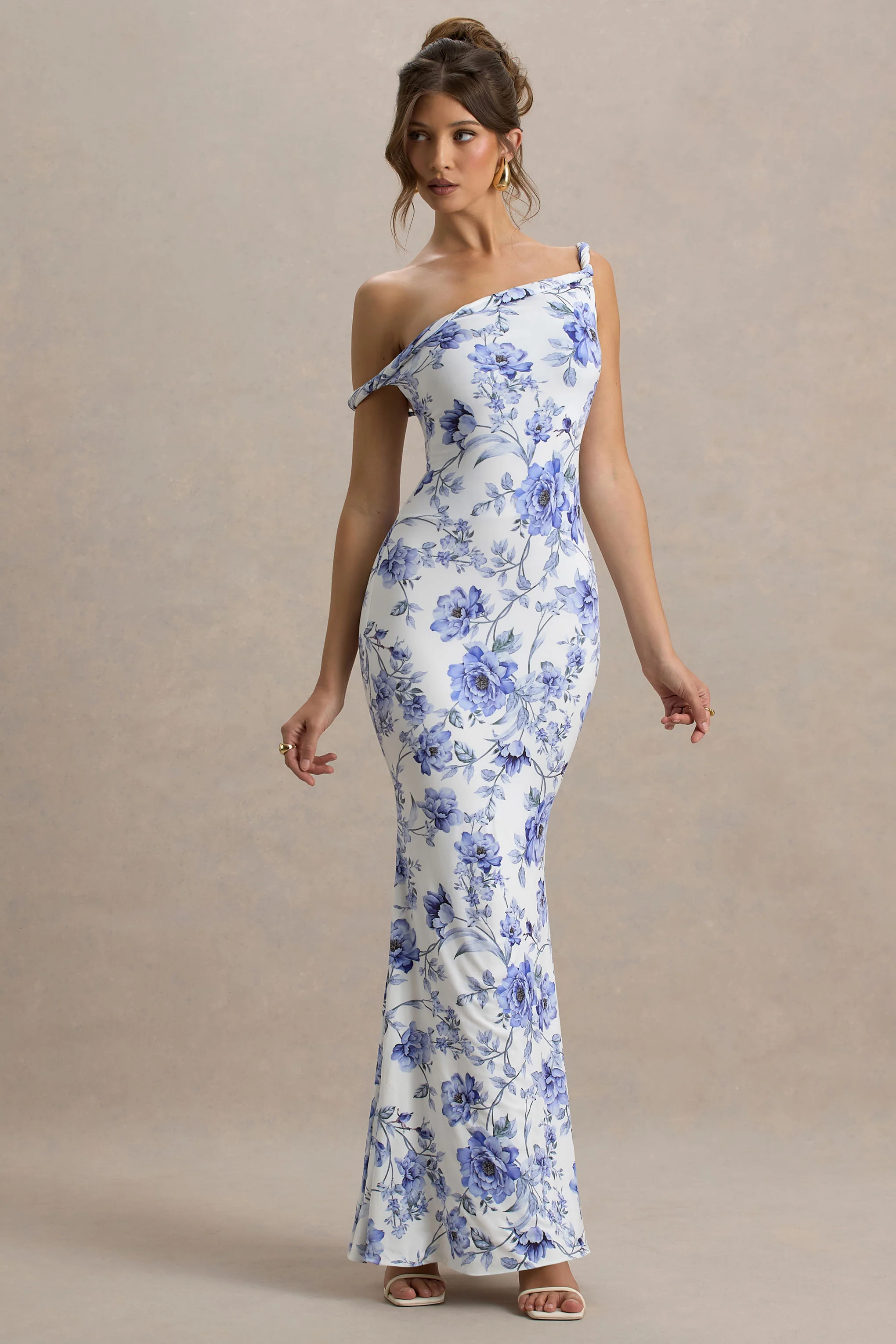 Lita | Blue Floral Twisted Asymmetric Maxi Dress - Image 5