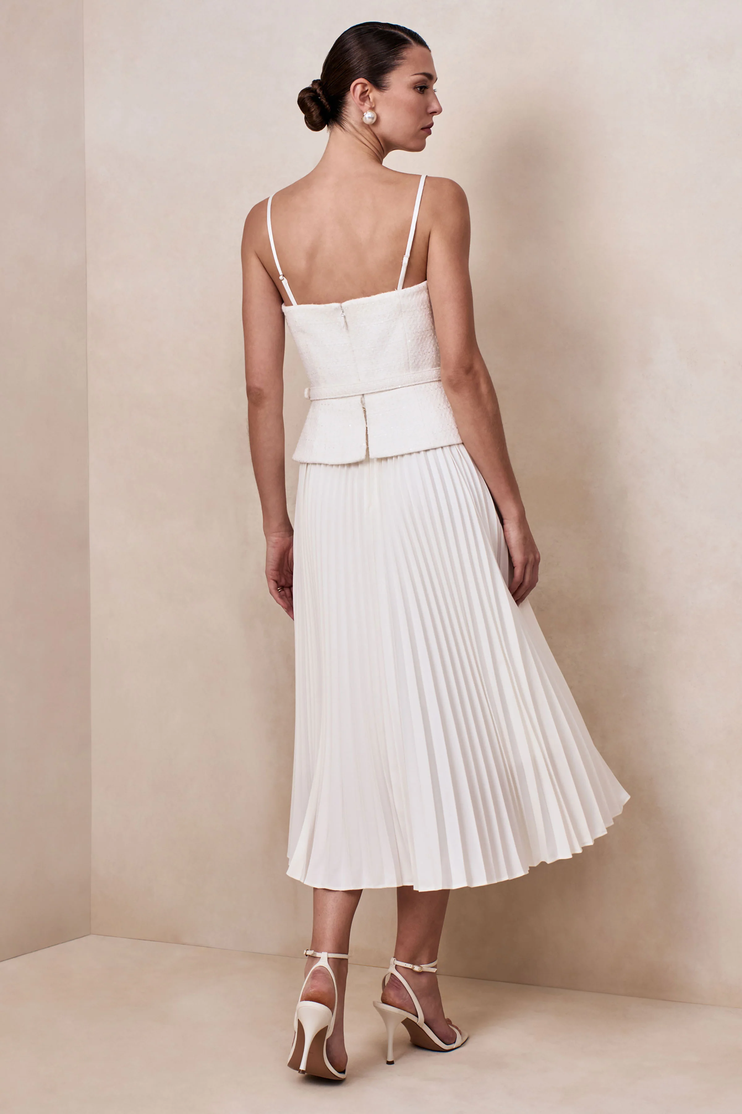 Lizzy | Cream Square-Neck Midi Dress With Pleated-Skirt - Image 2