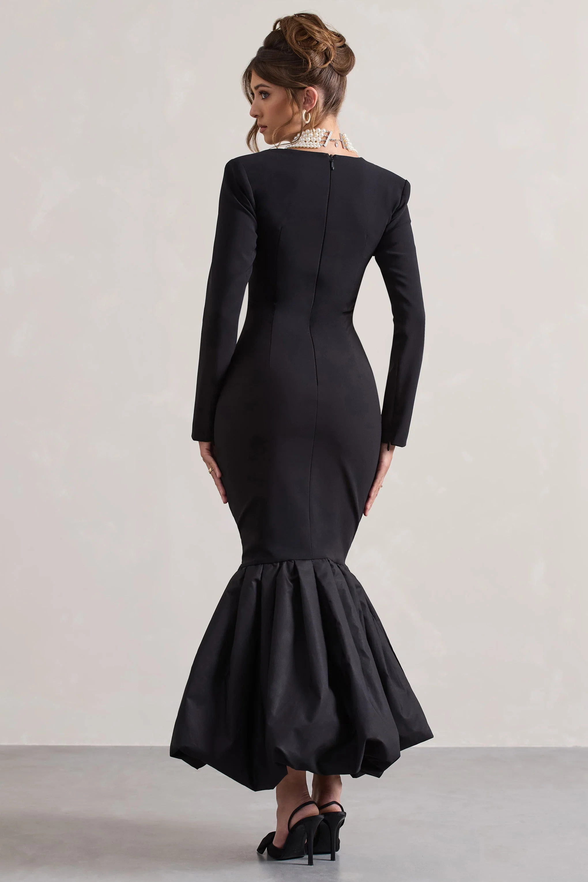 London | Black Sweetheart Maxi Dress With Volume Hem - Image 2