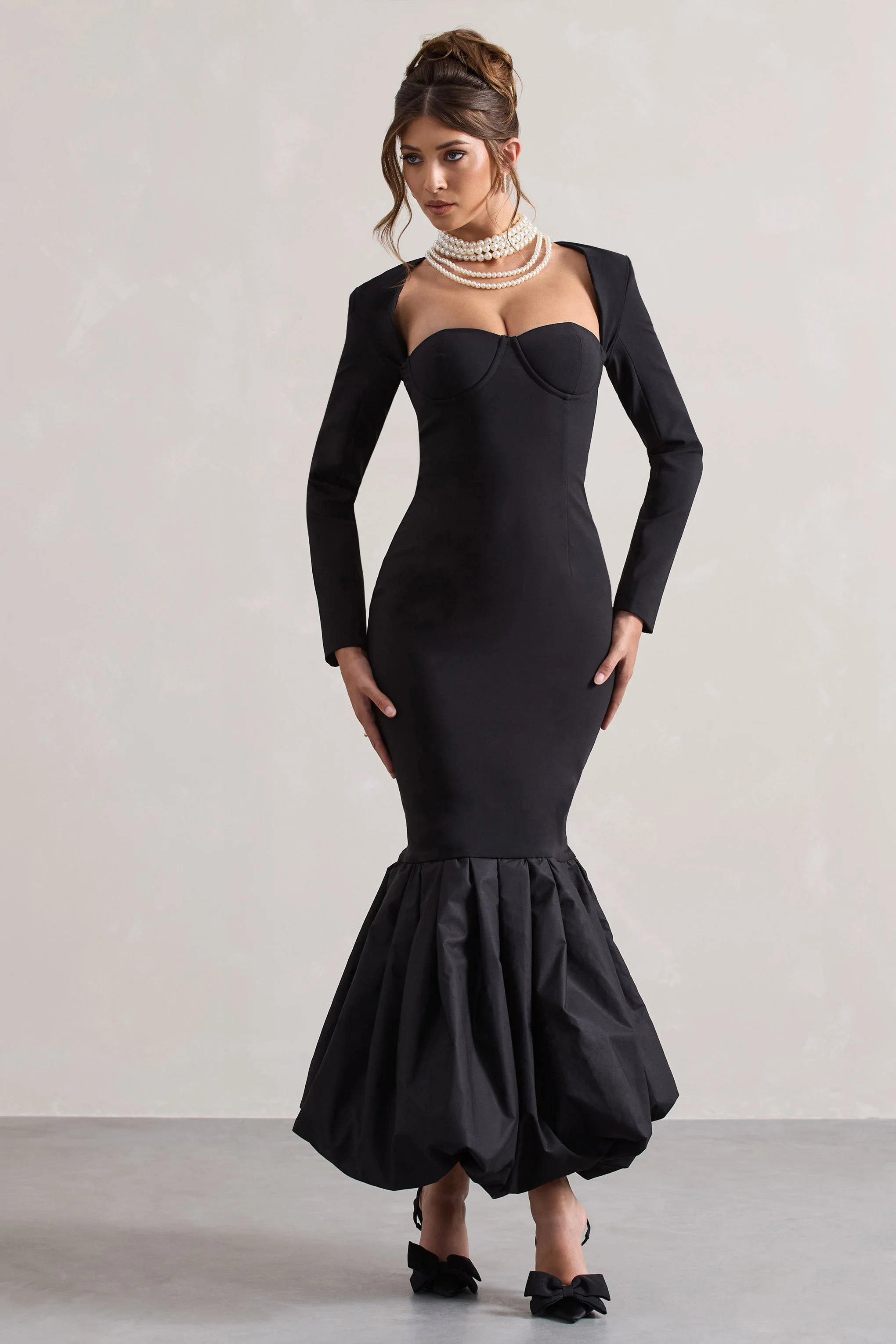London | Black Sweetheart Maxi Dress With Volume Hem - Image 5