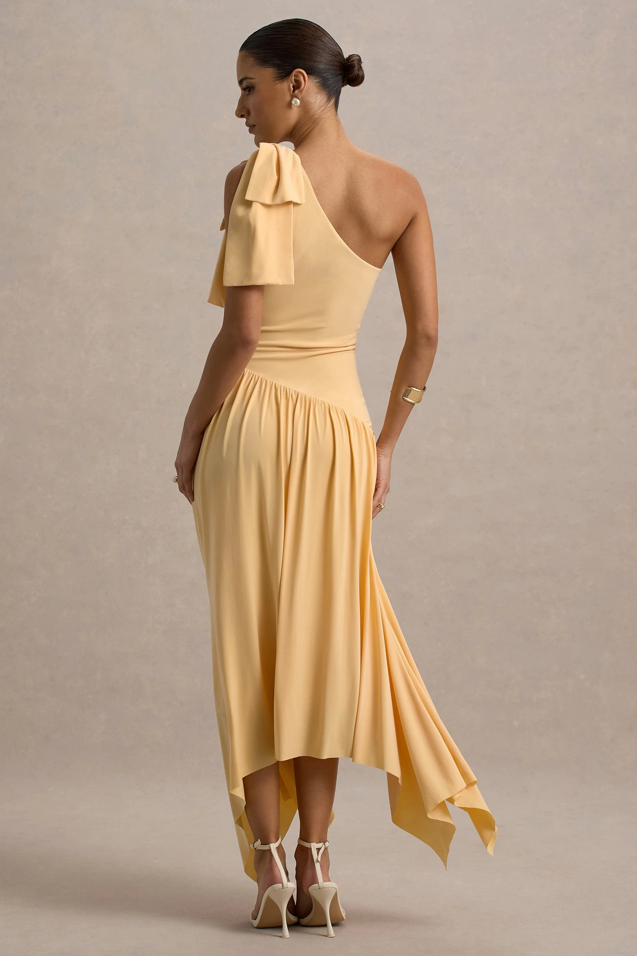 Lotus Love | Orange One-Shoulder Hanky-Hem Maxi Dress With Bow - Image 3