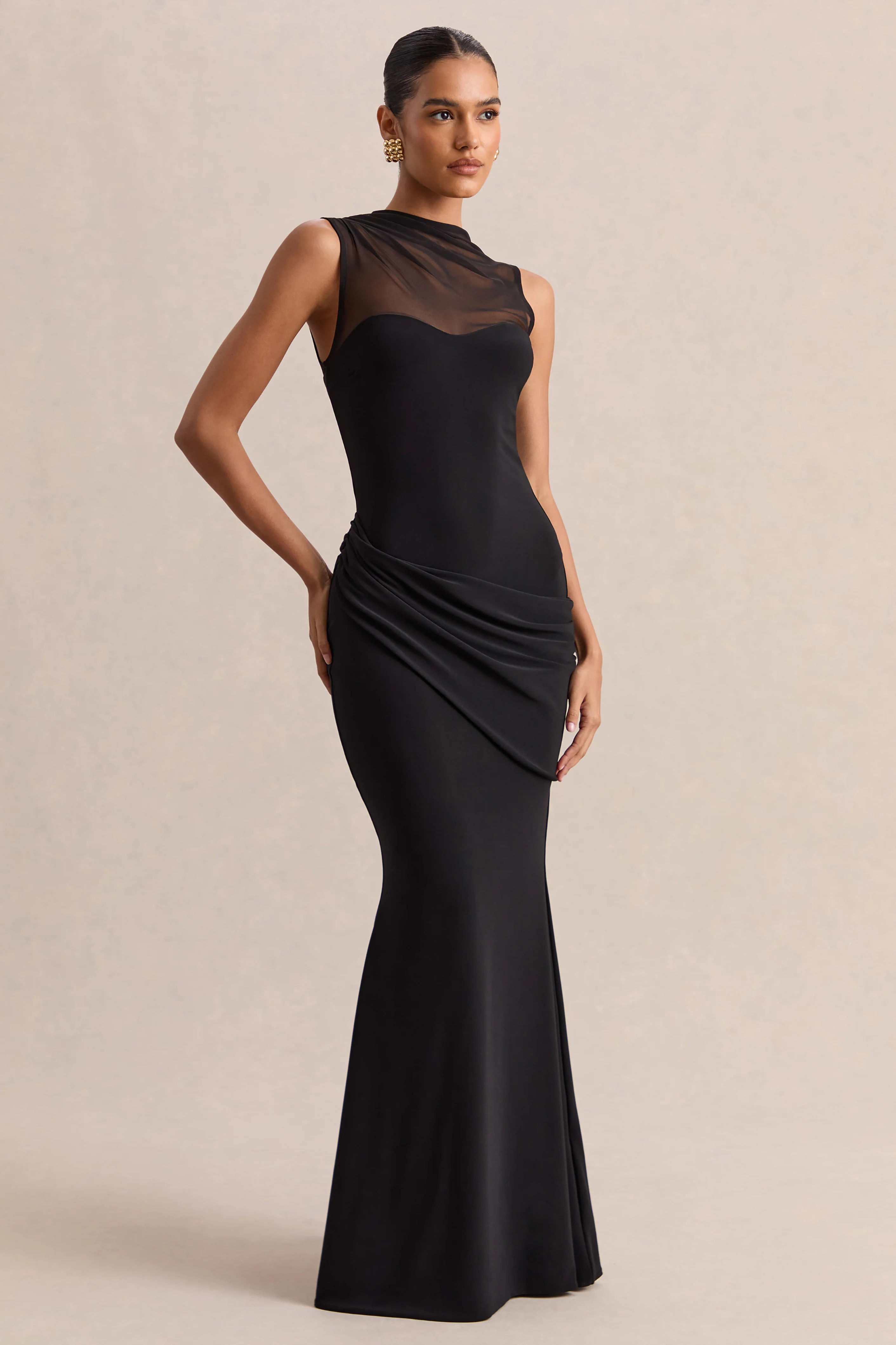 Lyssy | Black High-Neck Maxi Dress With Mesh-Detail - Image 3