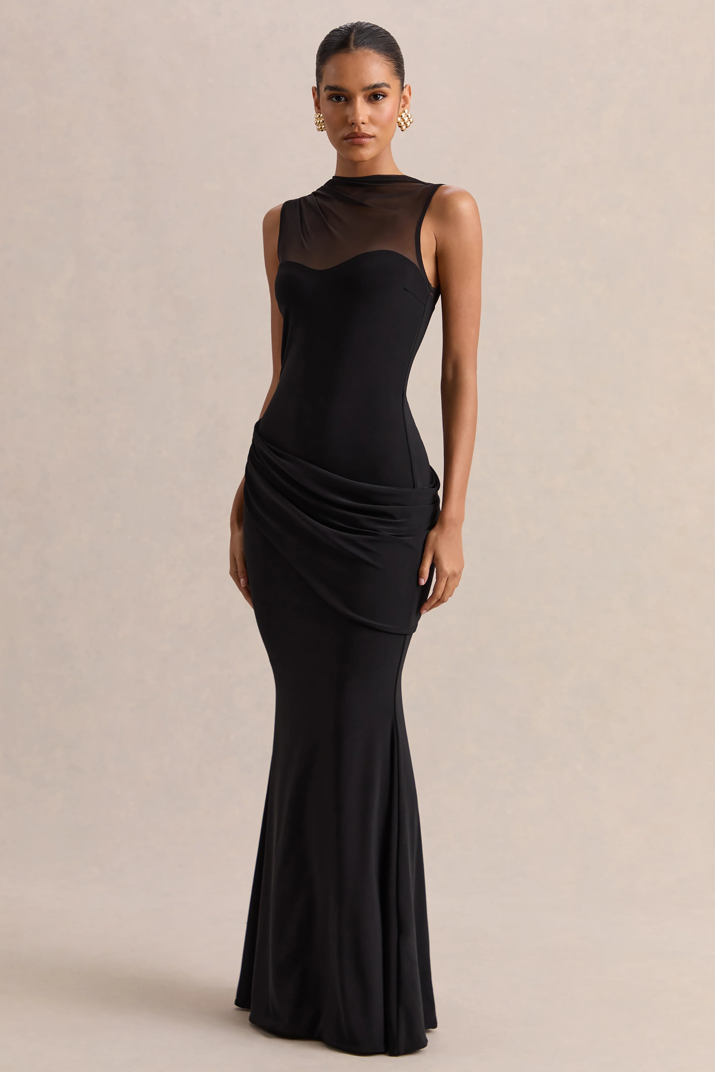 Lyssy | Black High-Neck Maxi Dress With Mesh-Detail - Image 5