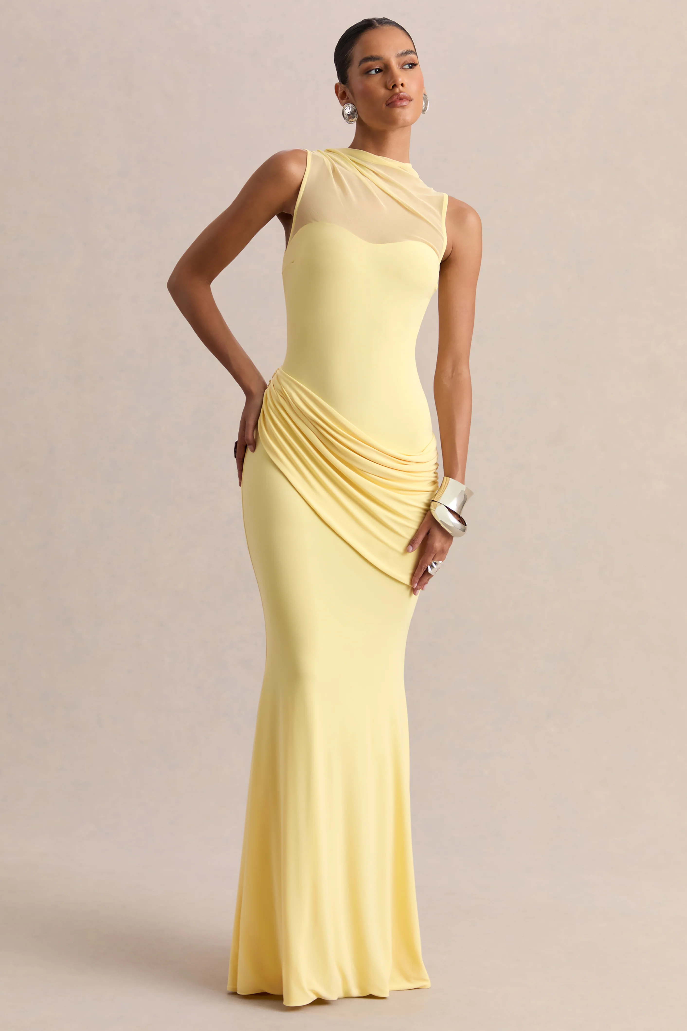 Lyssy | Lemon High-Neck Maxi Dress With Mesh-Detail - Image 5