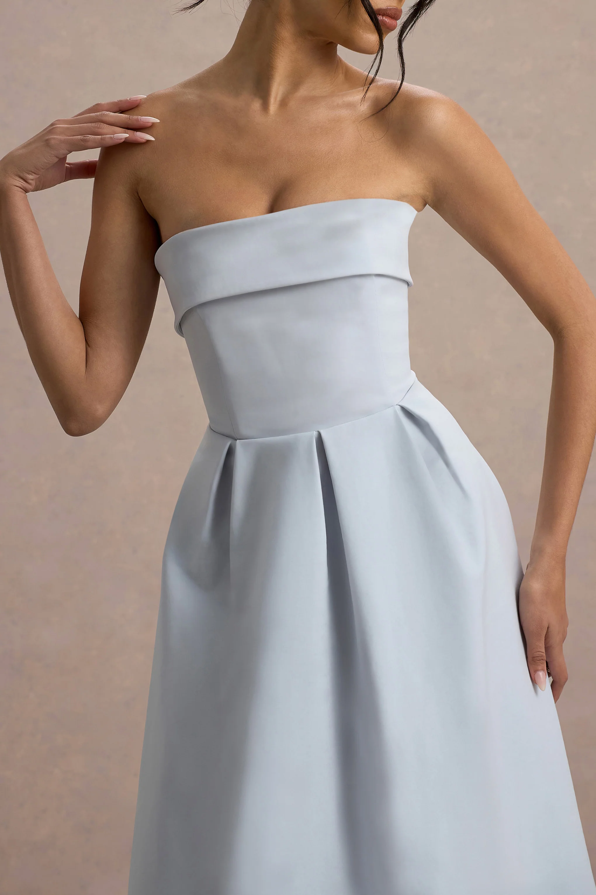 Maddalena | Powder Blue Bandeau Skater Maxi Dress - Image 3