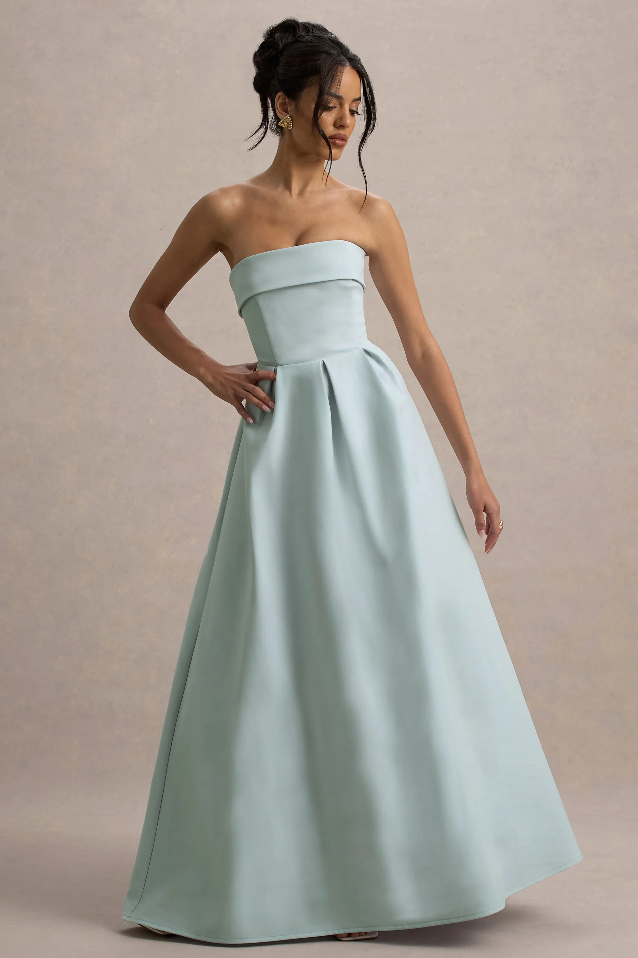 Maddalena | Powder Blue Bandeau Skater Maxi Dress - Image 6