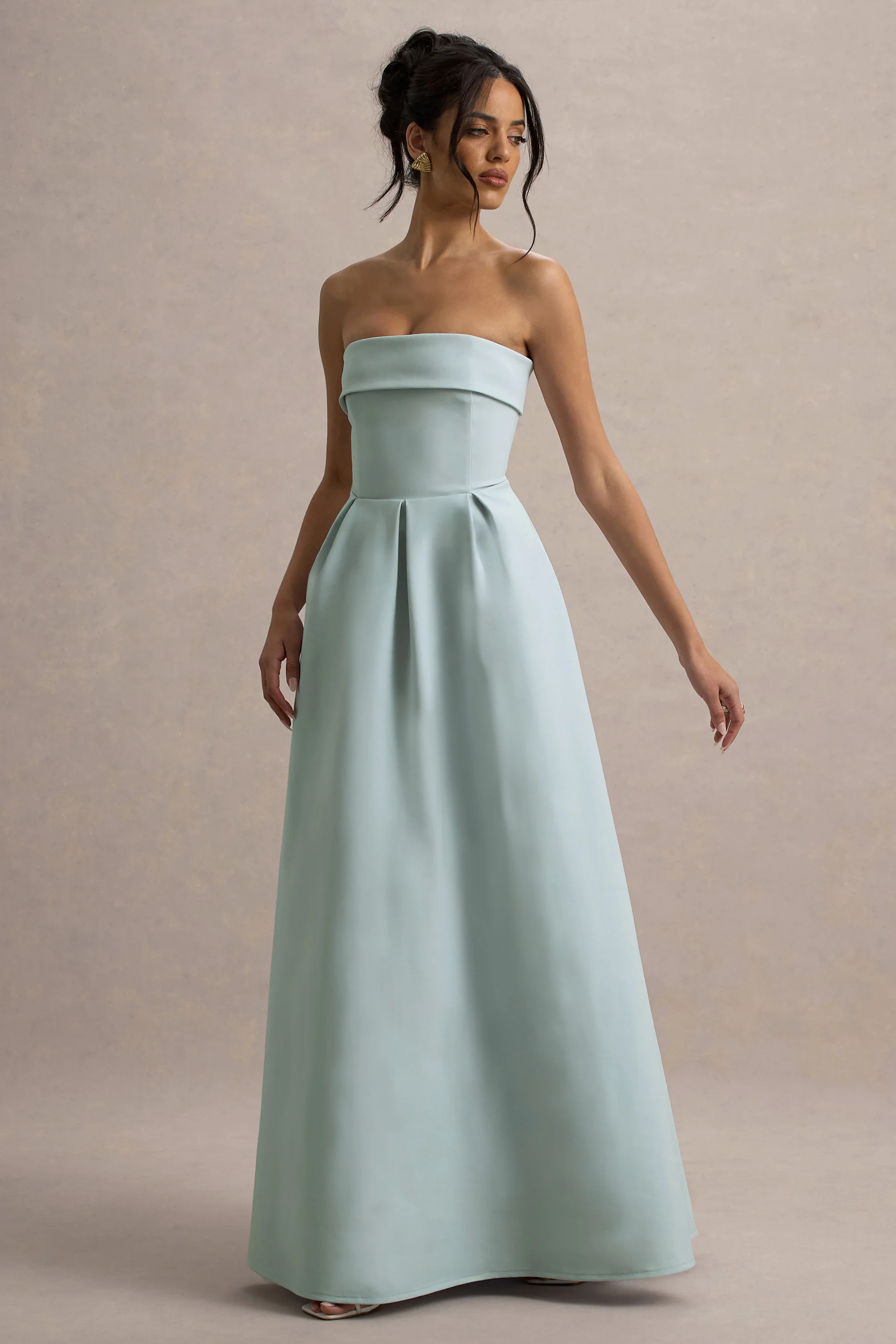 Maddalena | Powder Blue Bandeau Skater Maxi Dress - Image 7