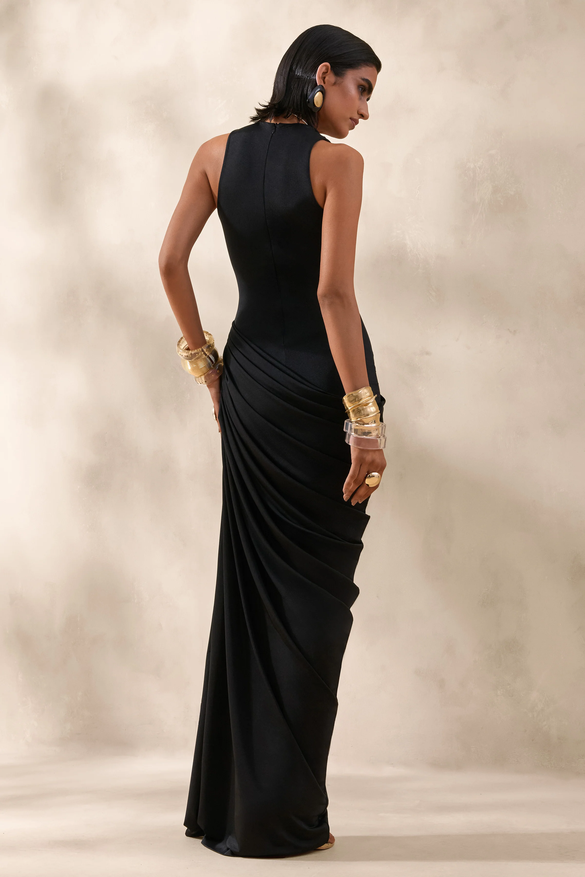 Mademoiselle | Black Cowl-Neck Maxi Dress With Draped Detailing - Image 2