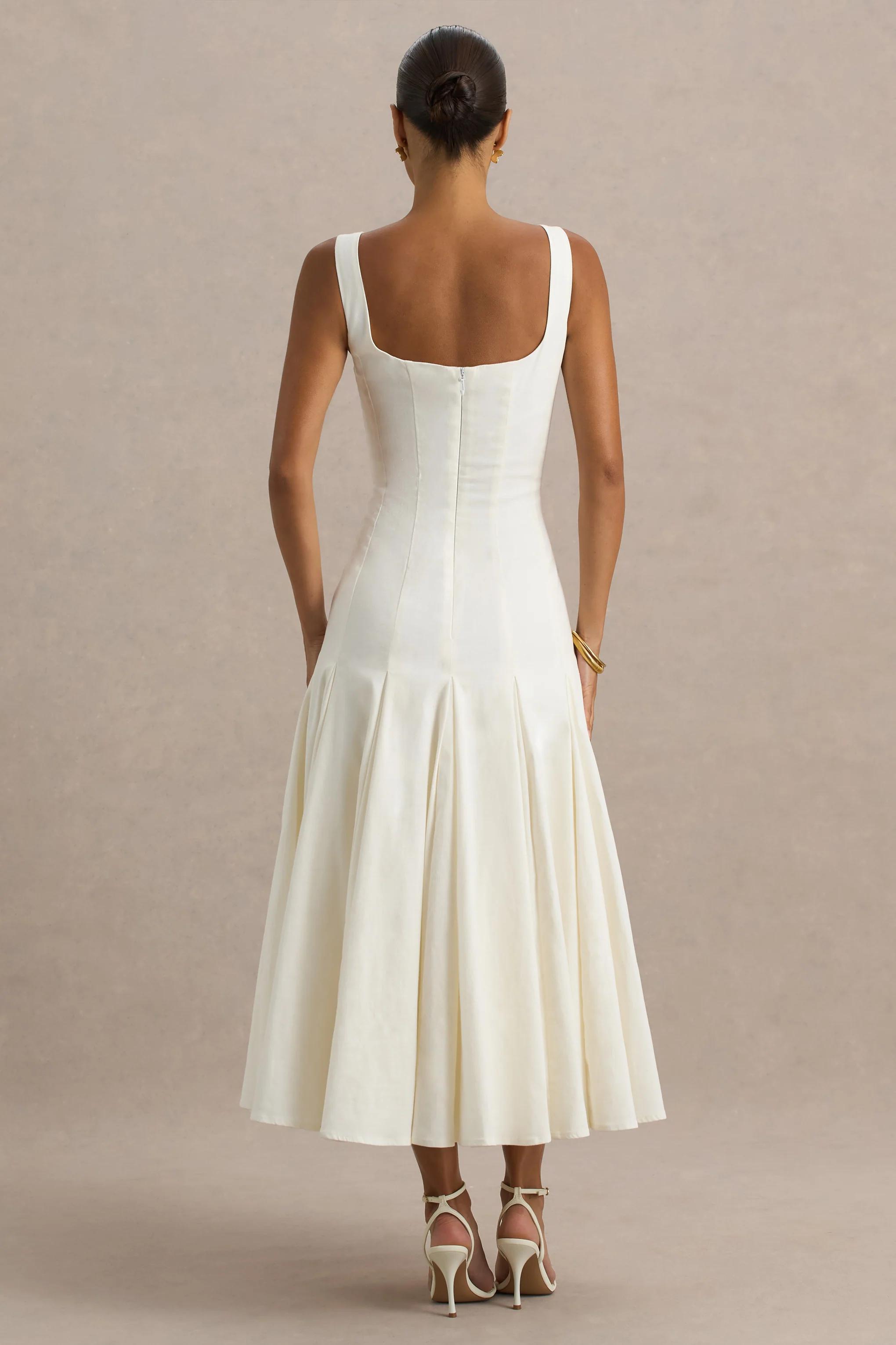 Magnolia | White Scoop-Neck Midi Dress With Drop-Waist And Ruffling Detail - Image 2