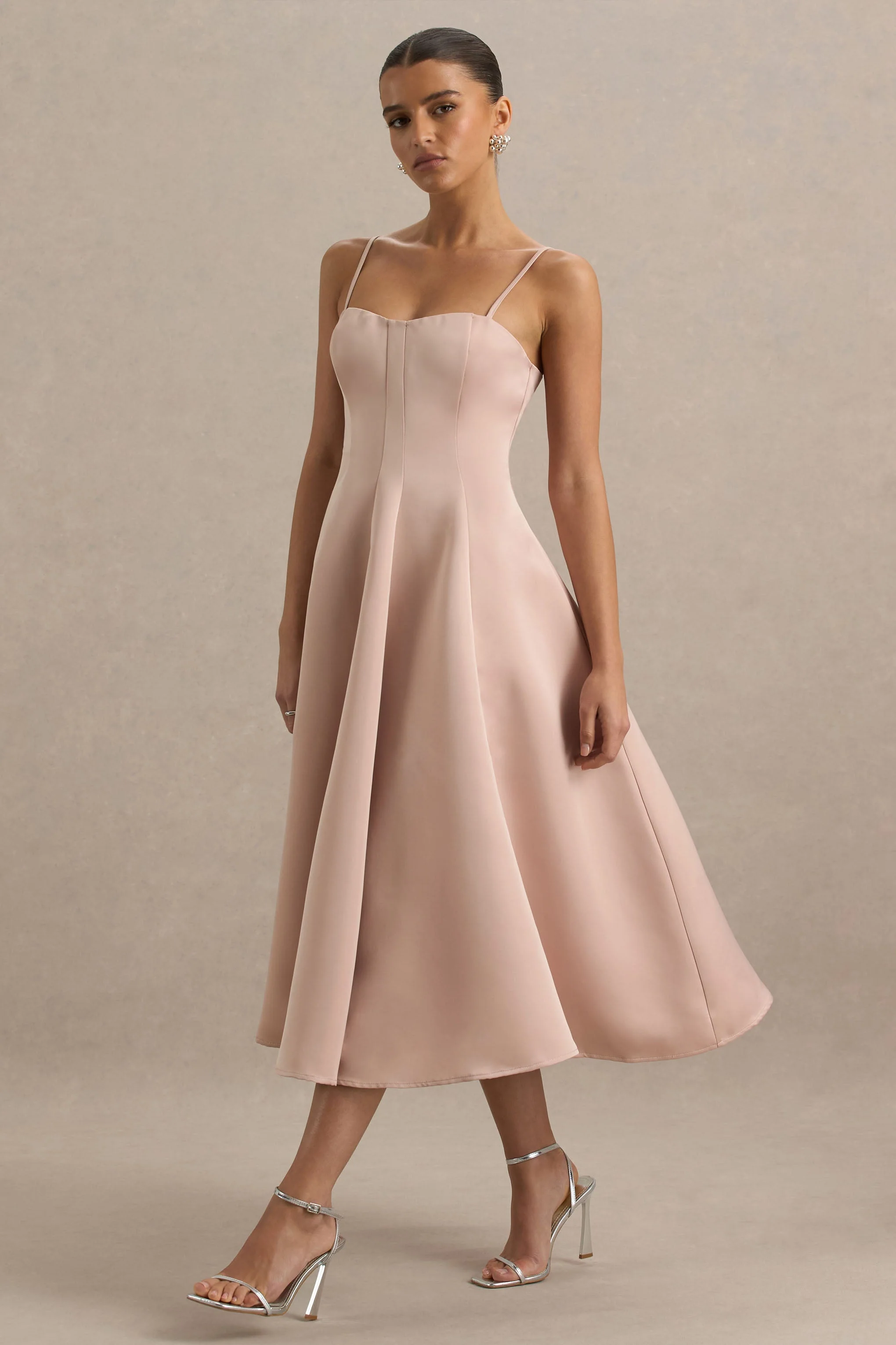 Mally | Rose Pink Satin Sweetheart A-Line Midi Dress - Image 6
