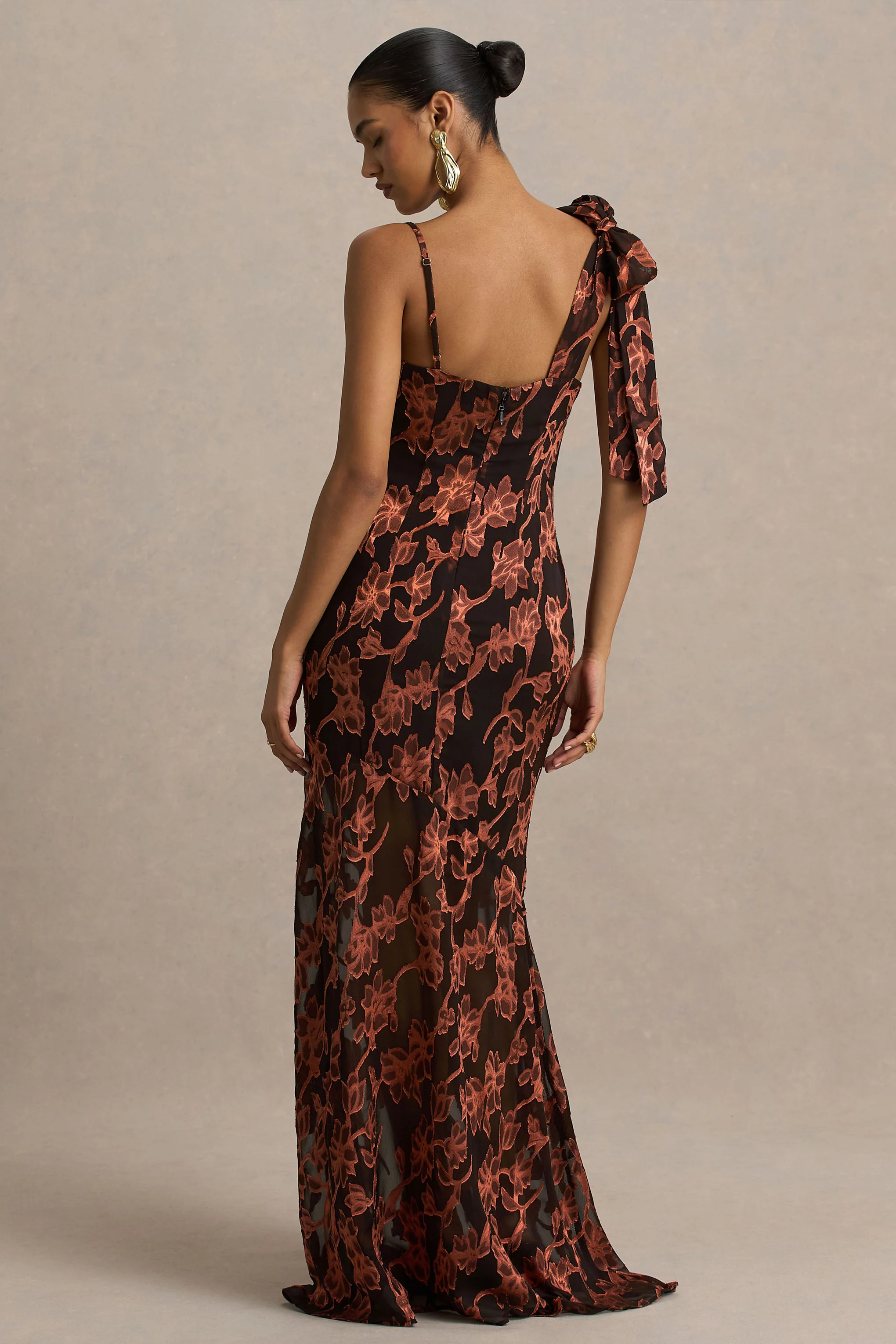 Mar | Black And Rust Cowl-Neck Maxi Dress With Bow Detail - Image 2