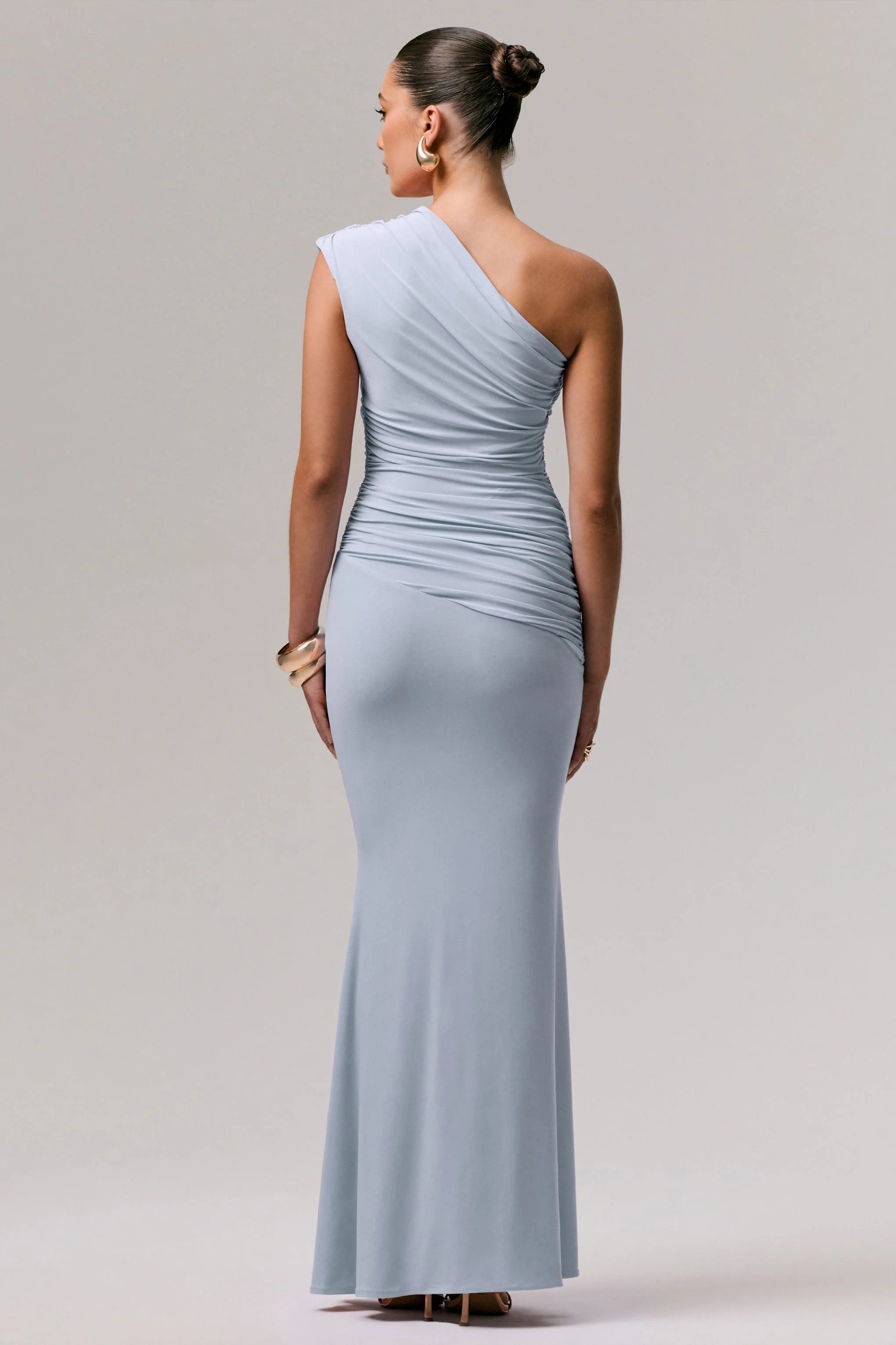 Mardi | Powder Blue Asymmetric Maxi Dress With Ruching - Image 3