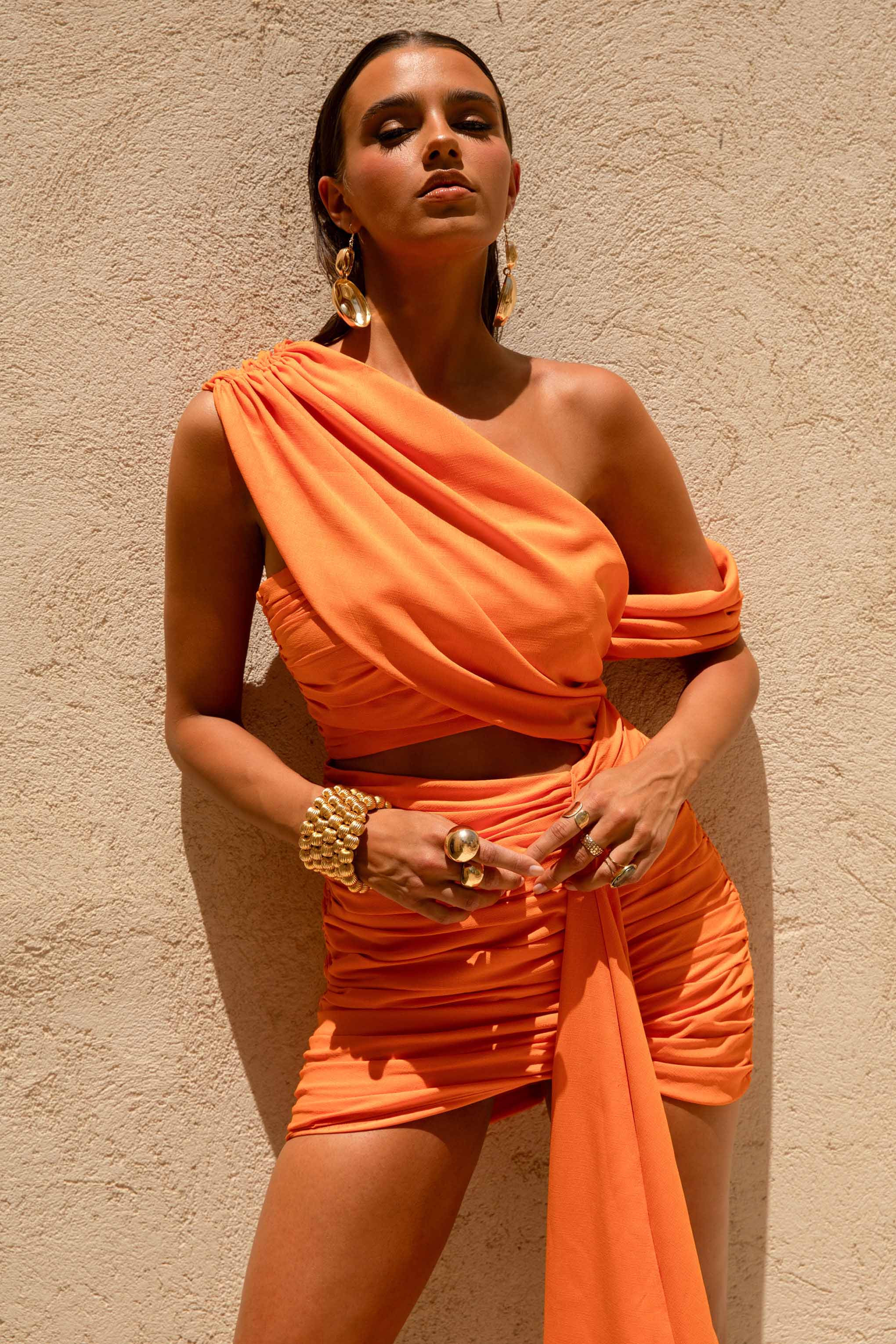 Margo | Orange Asymmetric Mini Dress with Cut-Out Details - Image 3