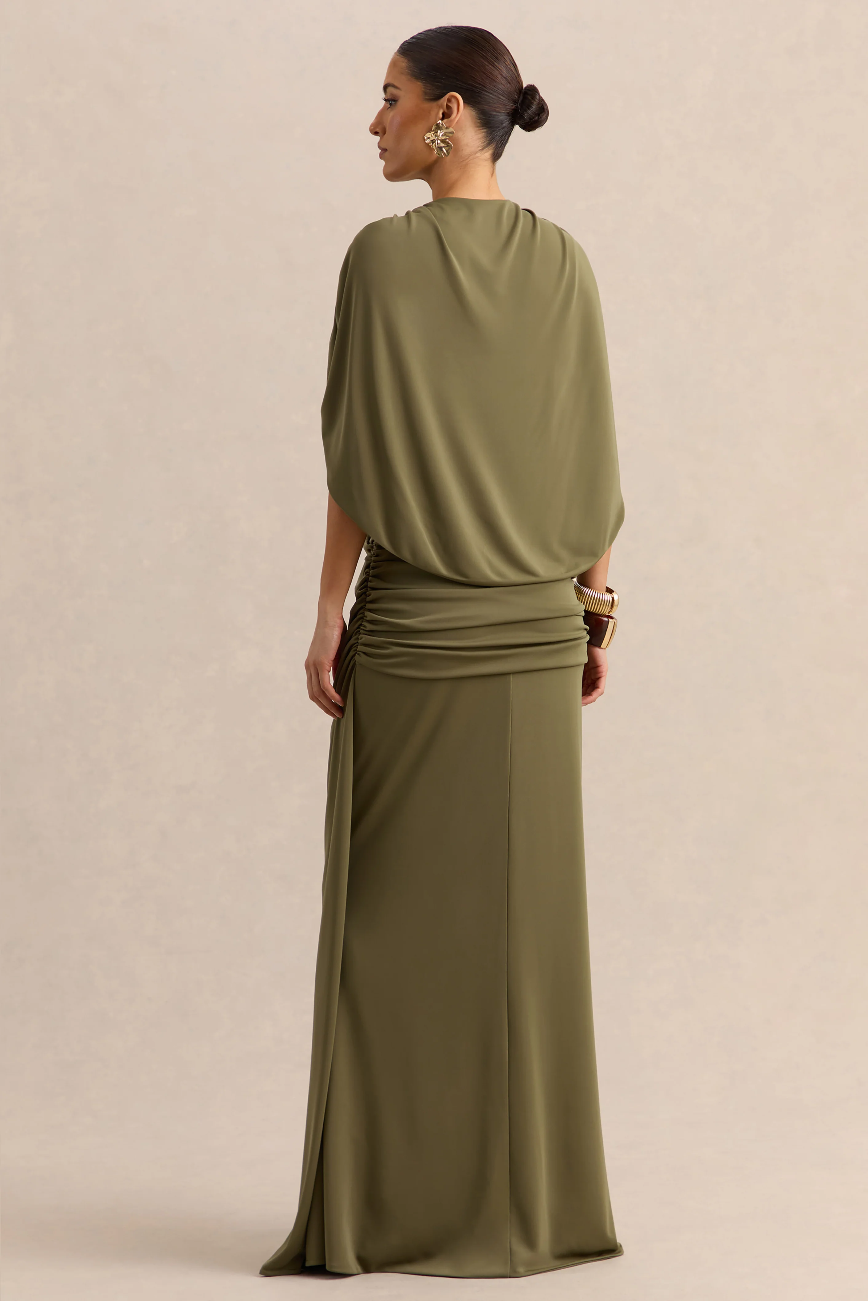 Marisea | Green Plunge-Neck Maxi Dress With Cape-Sleeves - Image 2