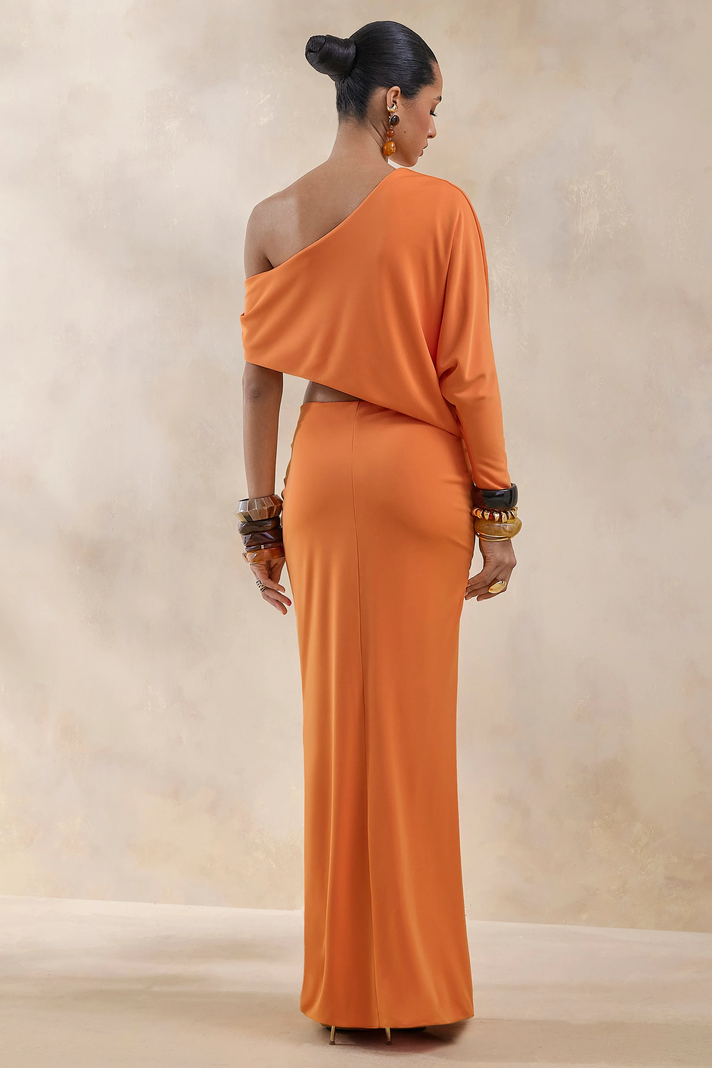 Marlena | Orange Twisted Split Maxi Skirt - Image 2