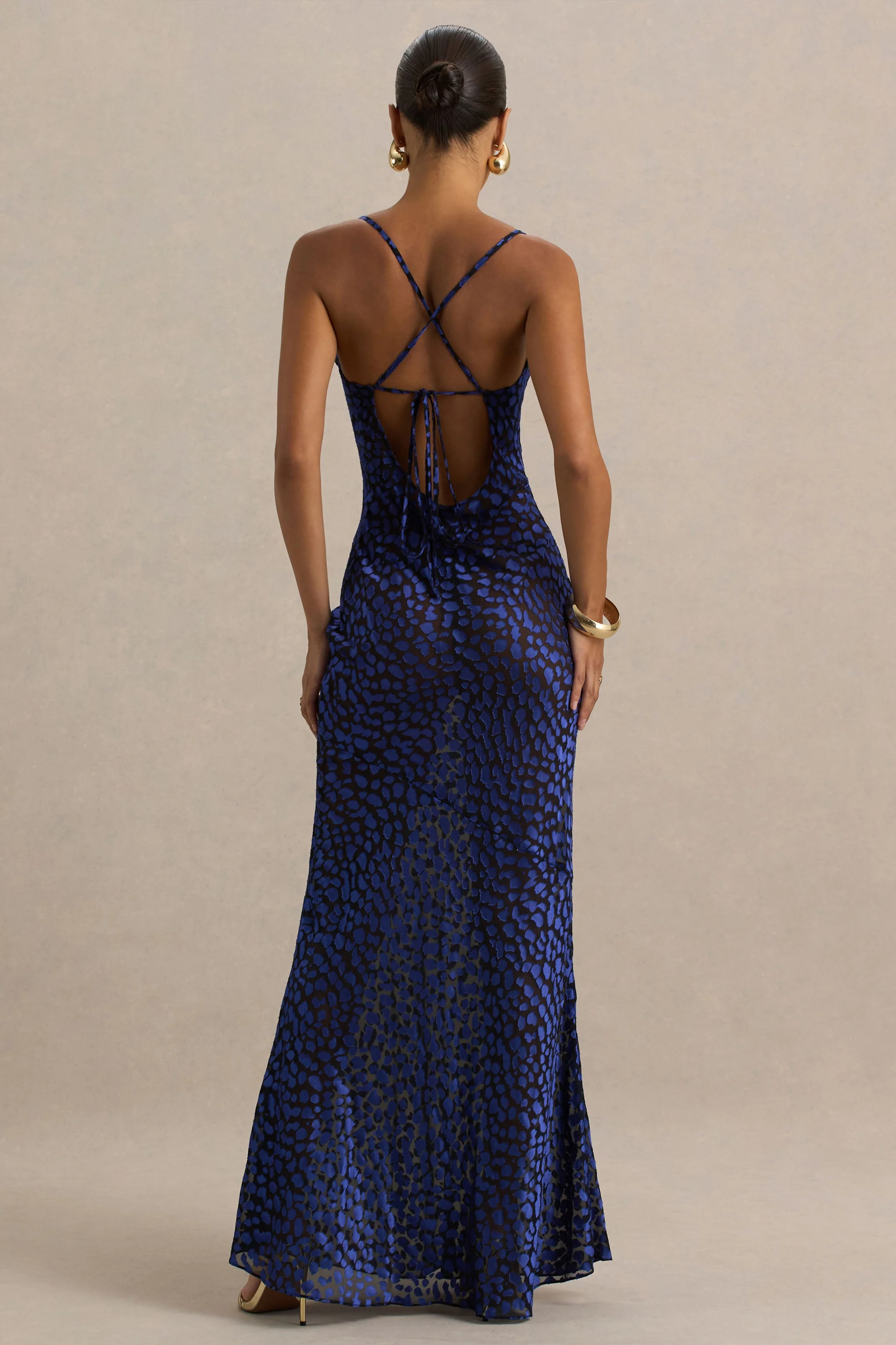Marya | Blue Leopard Print Cowl-Neck Slip-Maxi Dress - Image 3