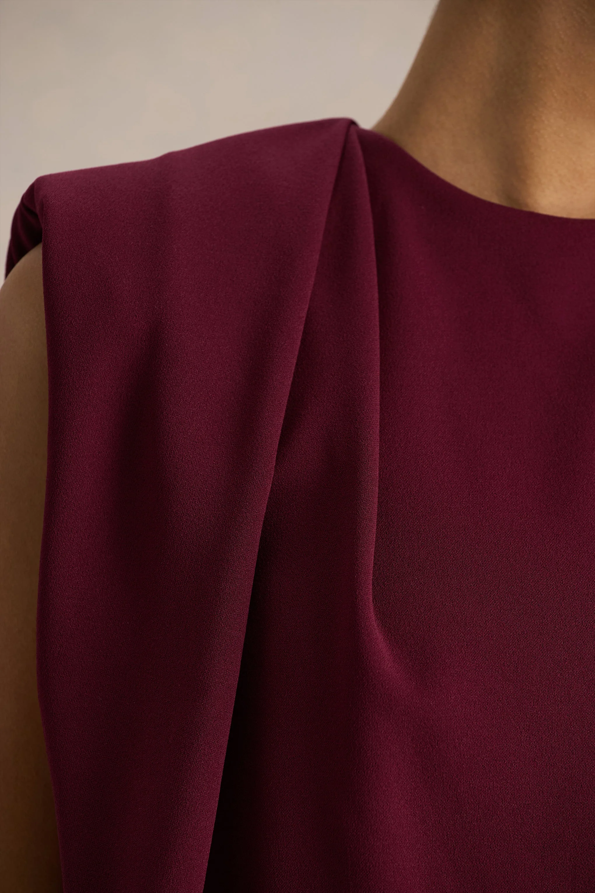 Meave | Burgundy Boat-Neck Maxi Dress With Draped Detail - Image 7