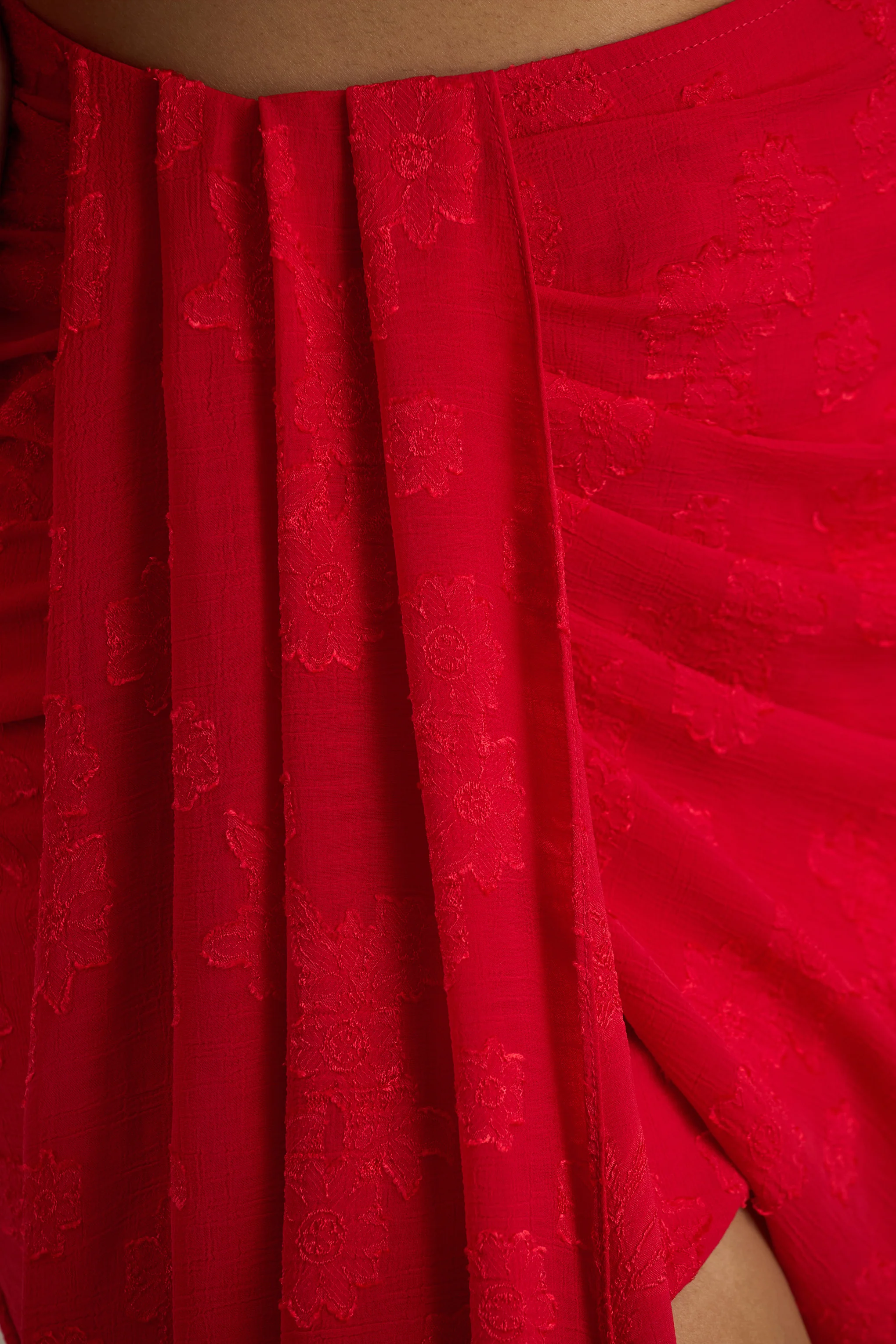 Melania | Red Satin Devore Wrap Mini Skirt With Sash Detail - Image 7