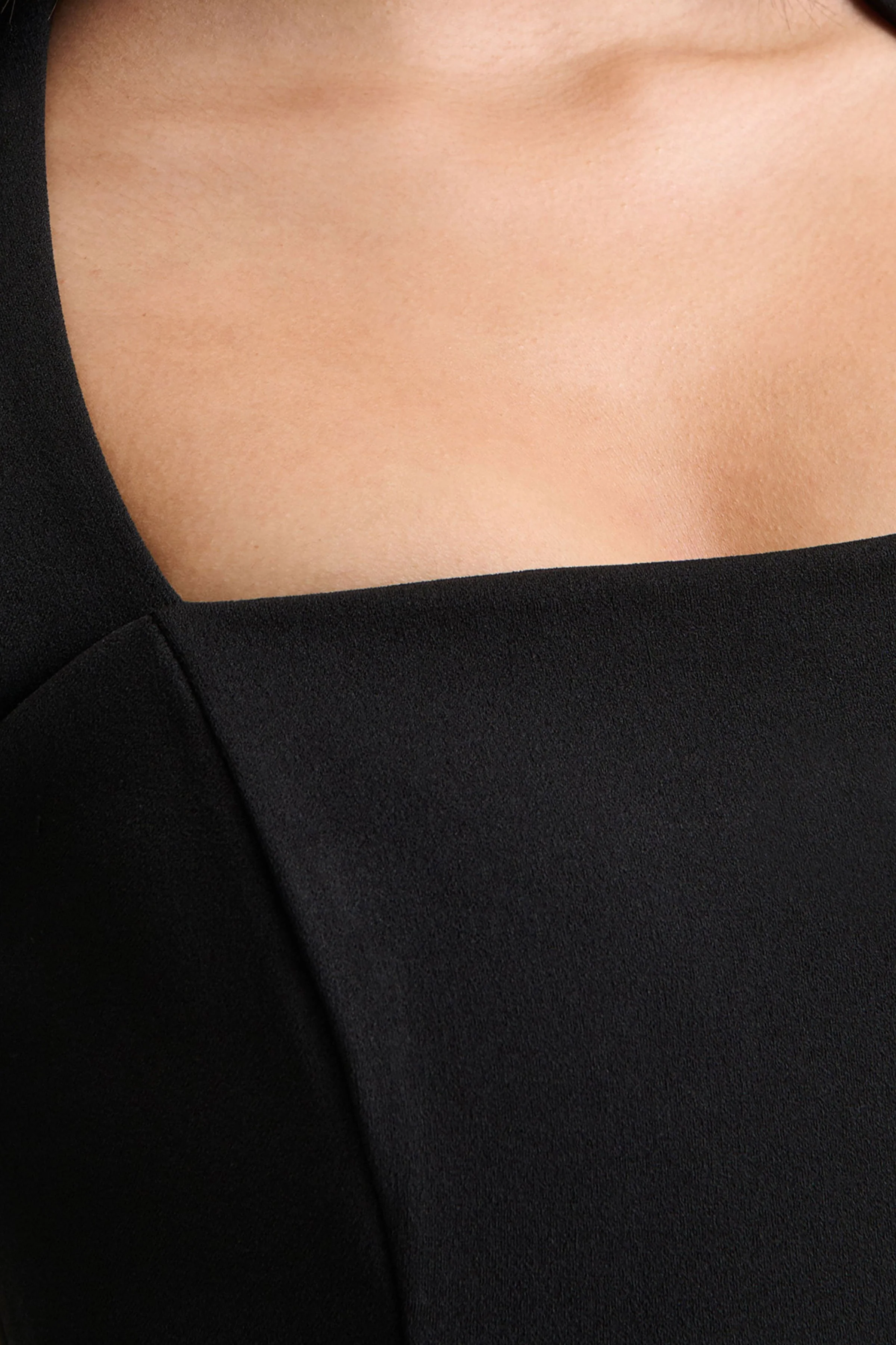 Melinda | Black Square-Neck Midi Dress With Mesh Detailing - Image 7