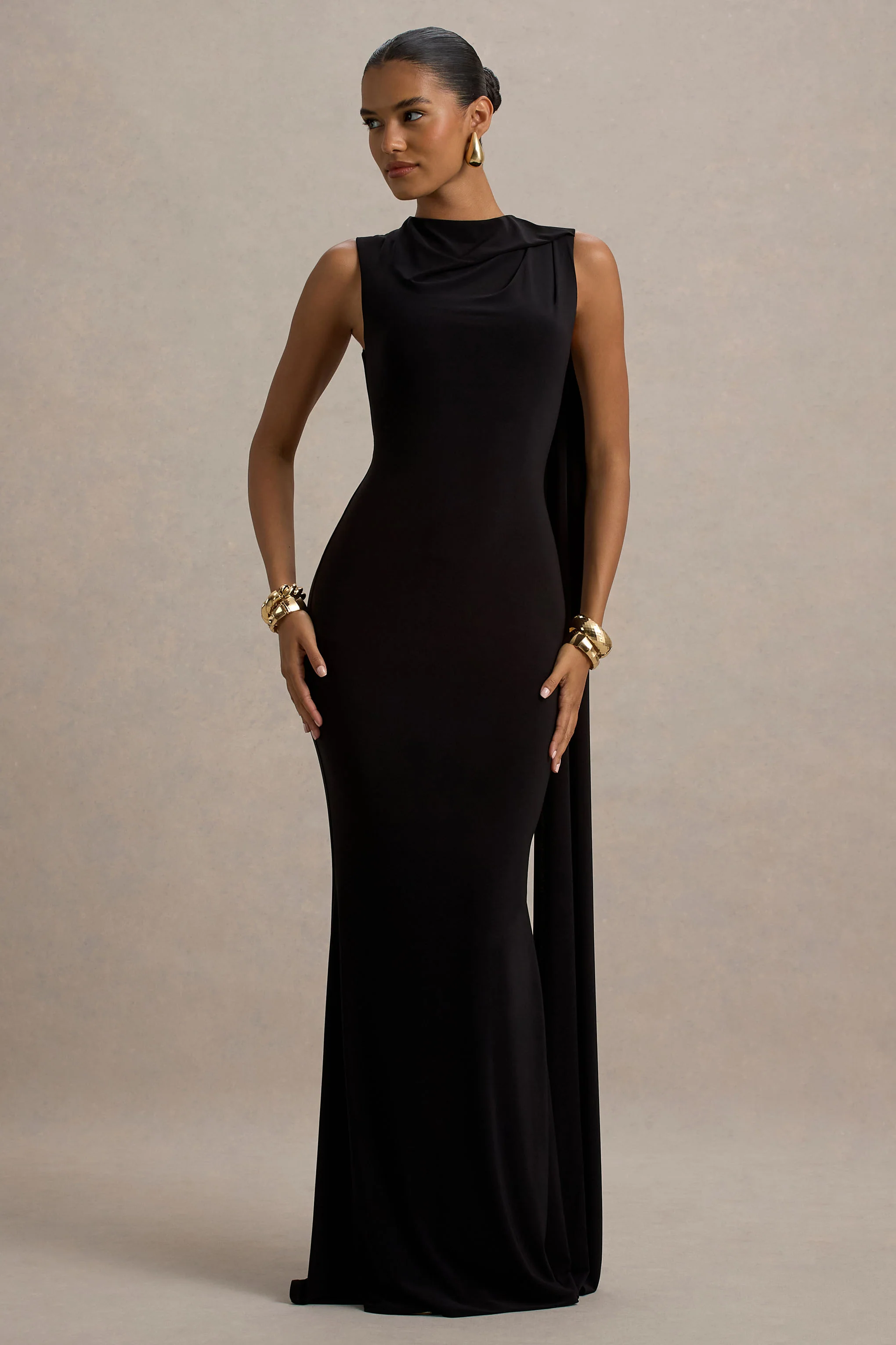 Mia | Black Maxi Dress With Sash - Image 3