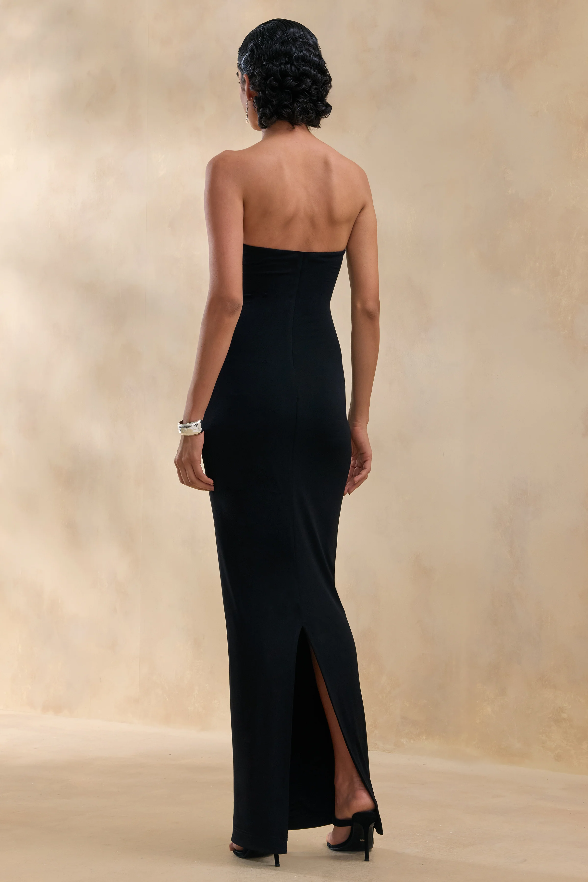 Milania | Black Asymmetric-Neck Maxi Dress With Twist-Sleeve - Image 2