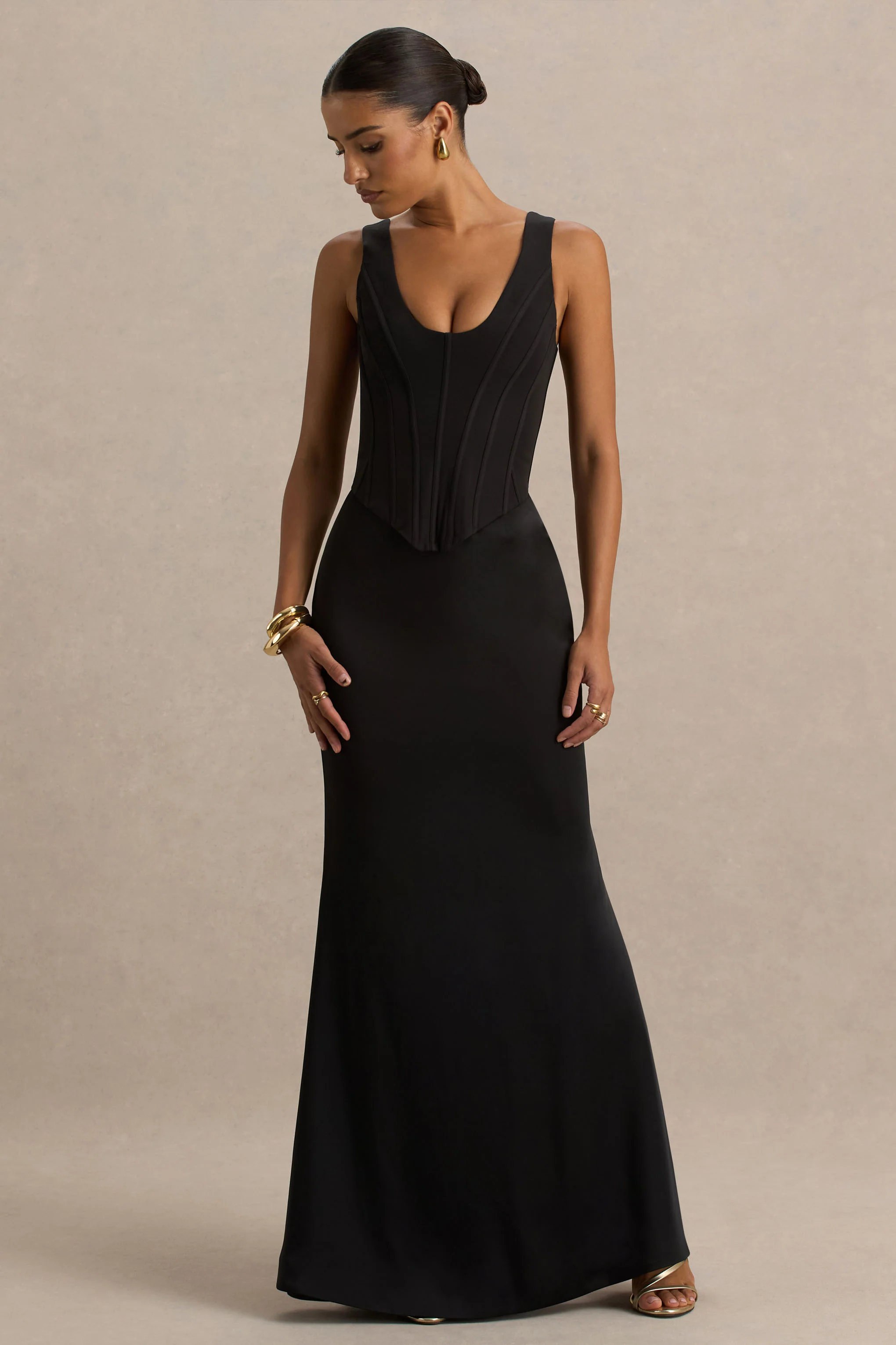 Morgan | Black Satin Corset Maxi Dress - Image 3