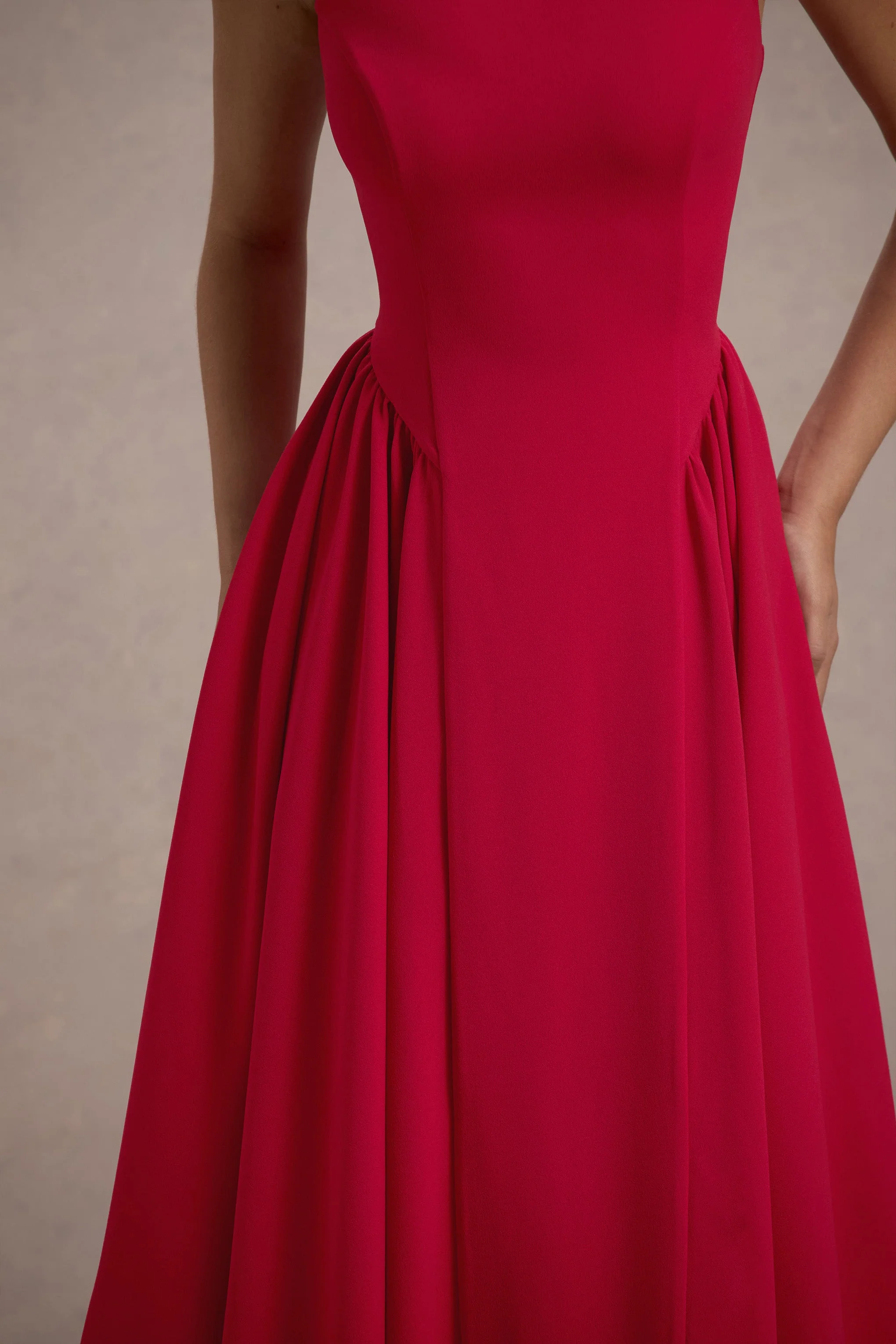 Muriel | Red Boat-Neck Volume-Hem Midi Dress - Image 6