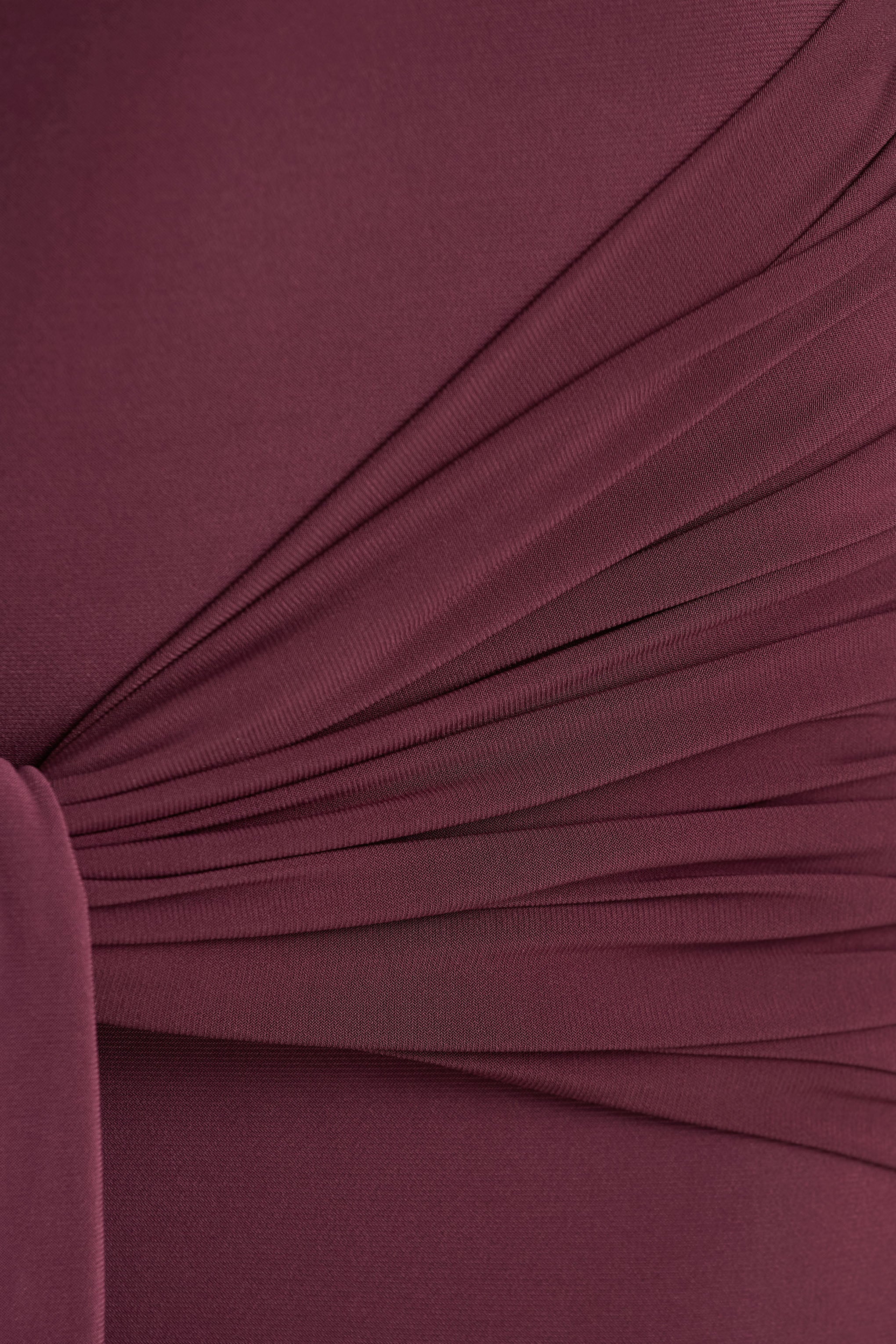 Myra | Burgundy High-Neck Maxi Dress With Sash and Ruched Detailing - Image 6
