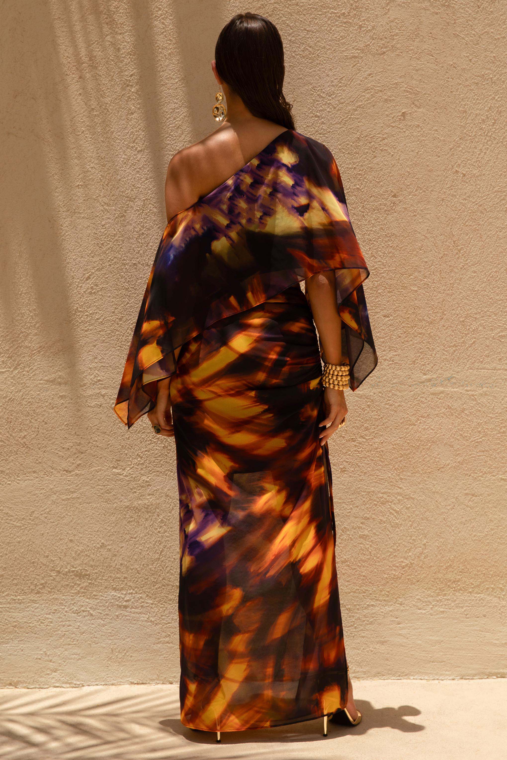 Nadine | Smoke Print Asymmetric Maxi Skirt With Split - Image 3