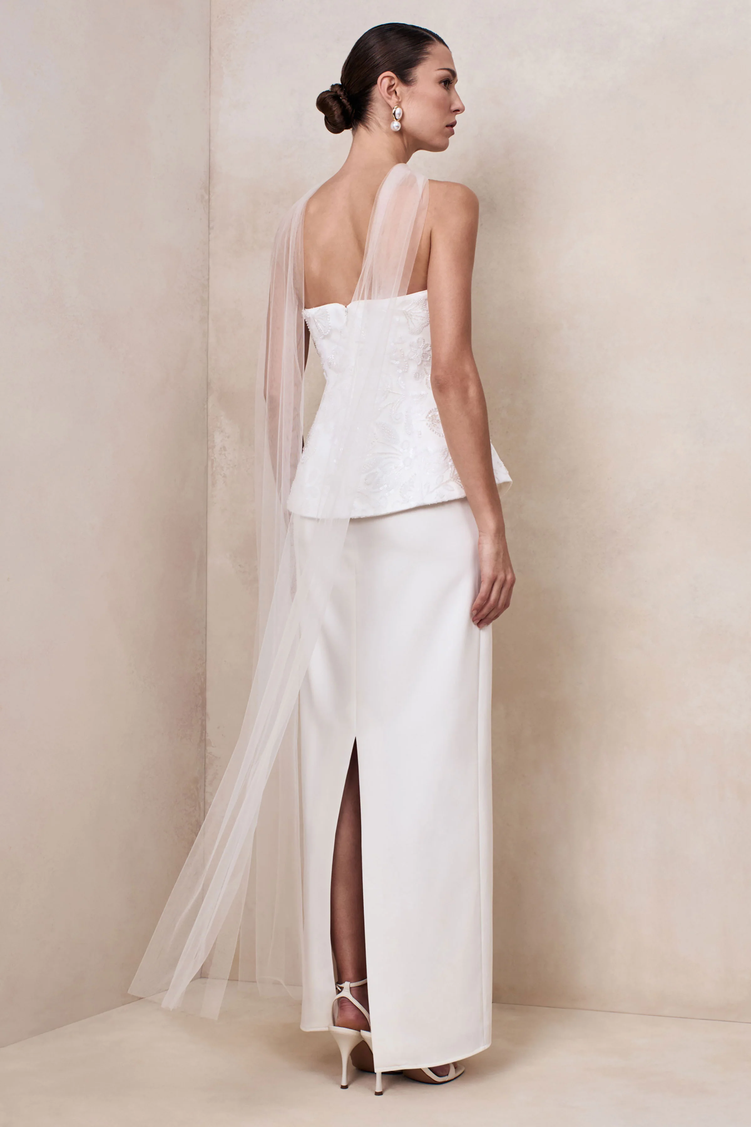 Naira | White Satin Bandeau Corset Maxi Dress - Image 2