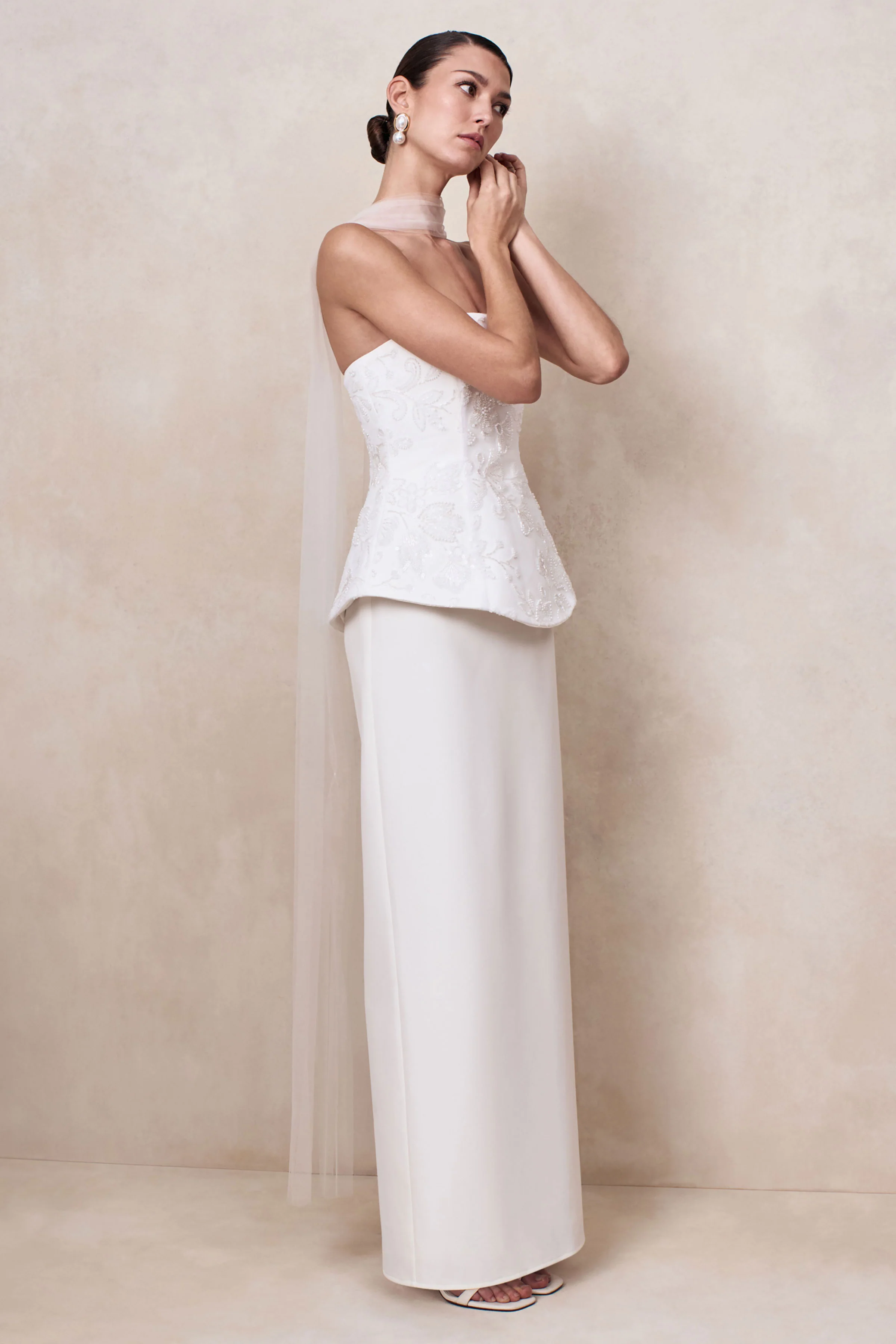 Naira | White Satin Bandeau Corset Maxi Dress - Image 4