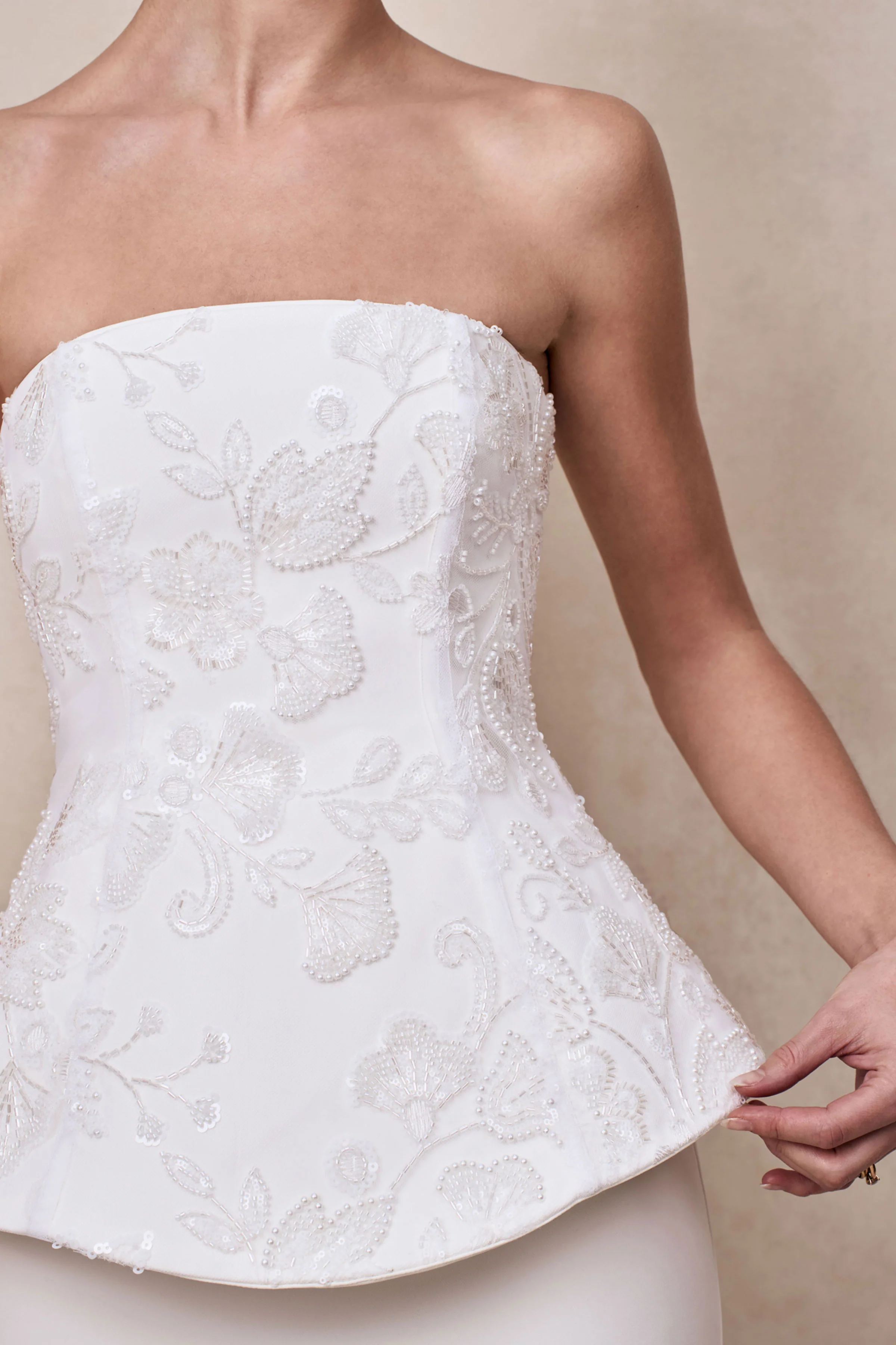 Naira | White Satin Bandeau Corset Maxi Dress - Image 6