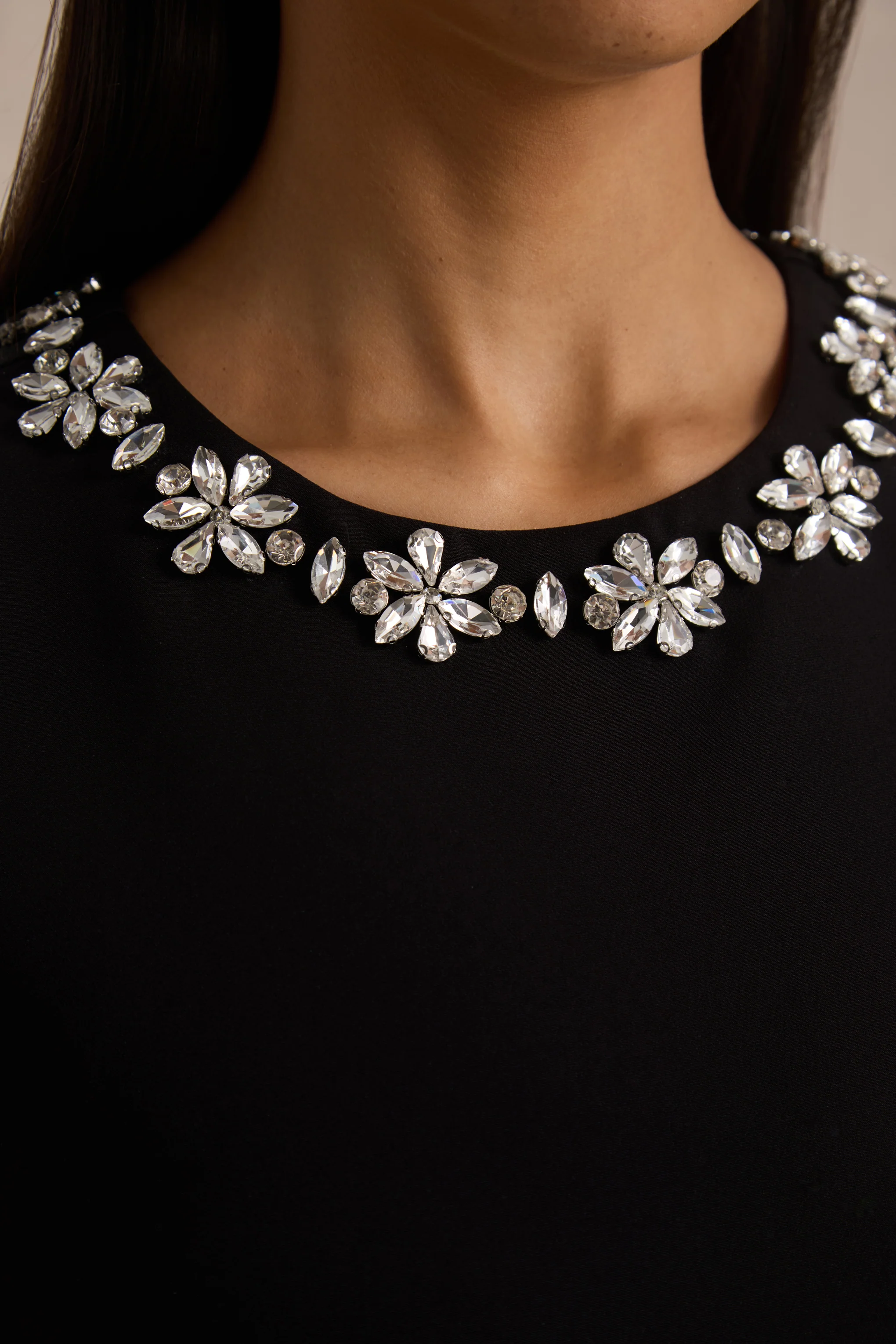 Nalani | Black And White Crew-Neck Mini Dress With Embellishment And Ruffled Detailing - Image 6